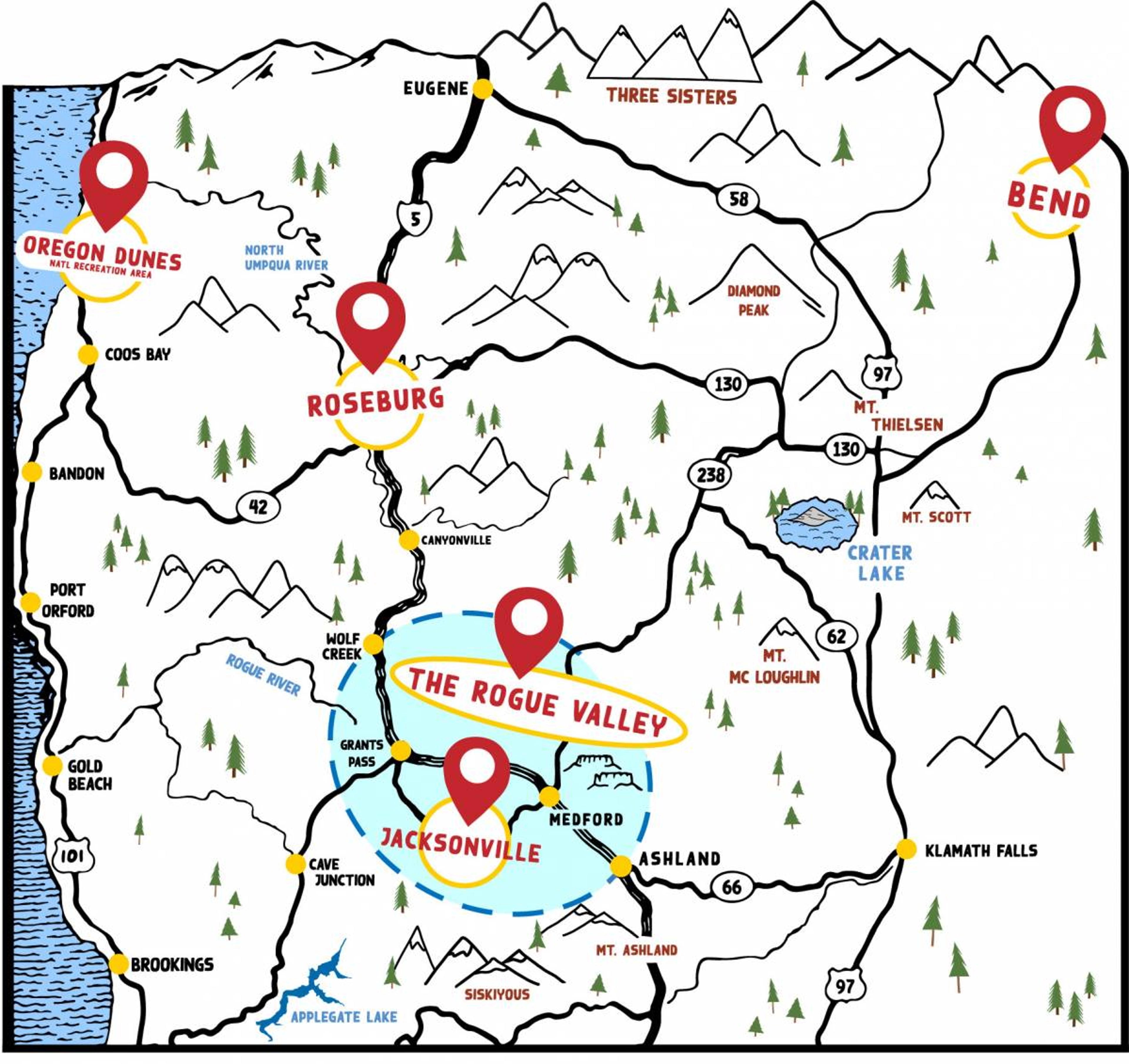 Map of Father's Day trips in Oregon.