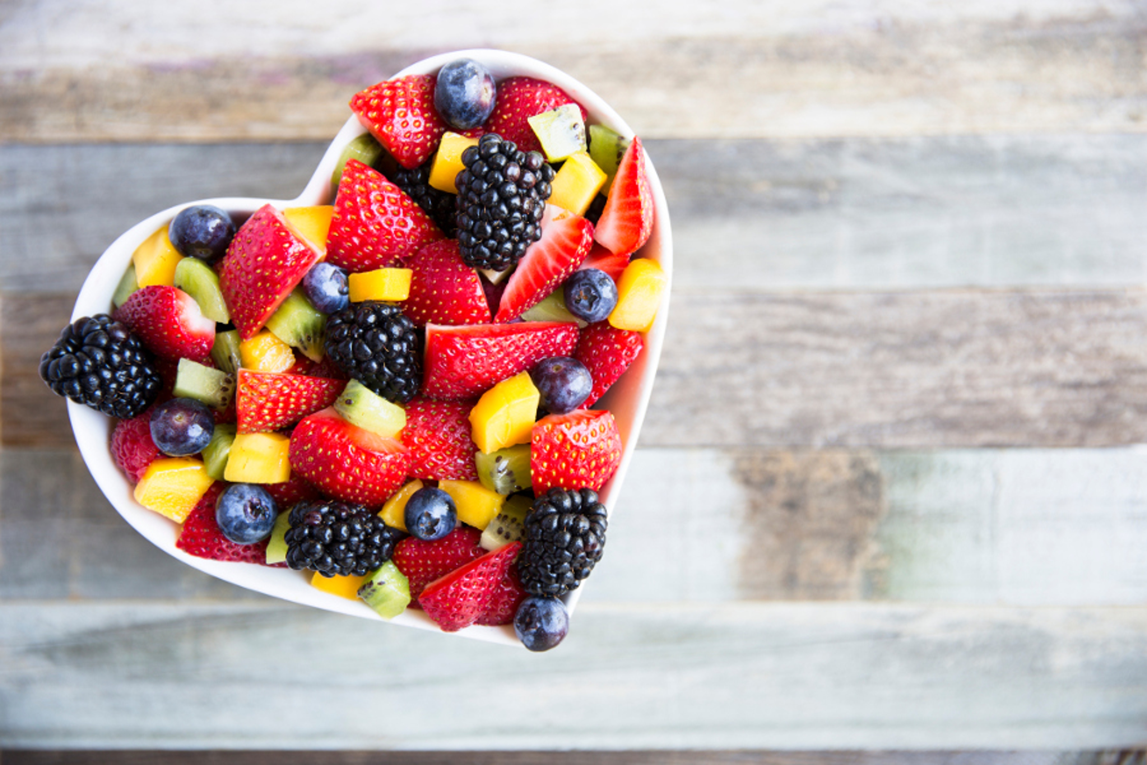 Article Cards Featured Image Healthy fresh fruit salad with strawberries, blackberries, mango, blueberries and kiwi.