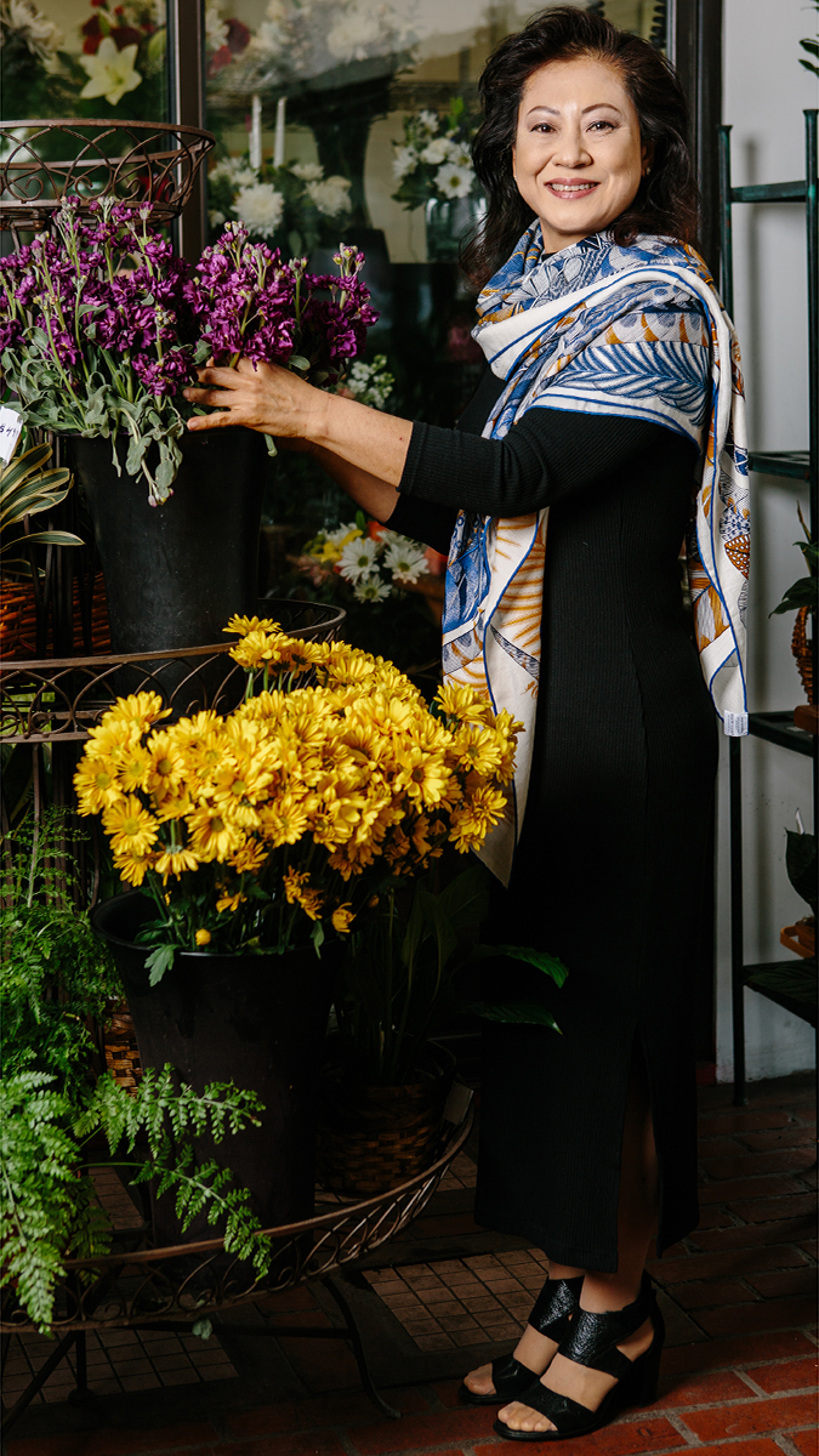 Photo of local florist Vivian Chang in her Los Angeles area flower shop.
