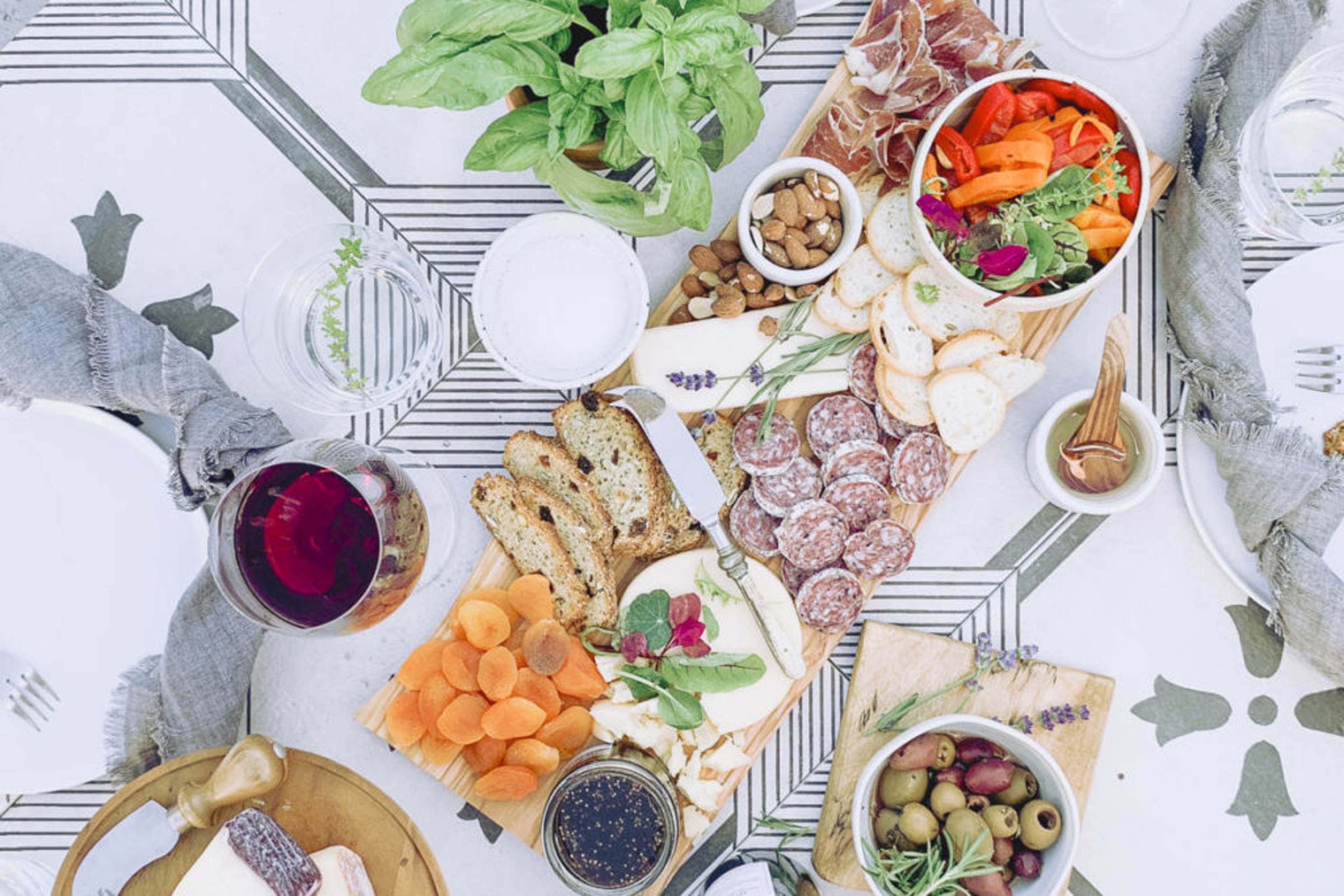 Charcuterie board for Italian inspired backyard vacation.