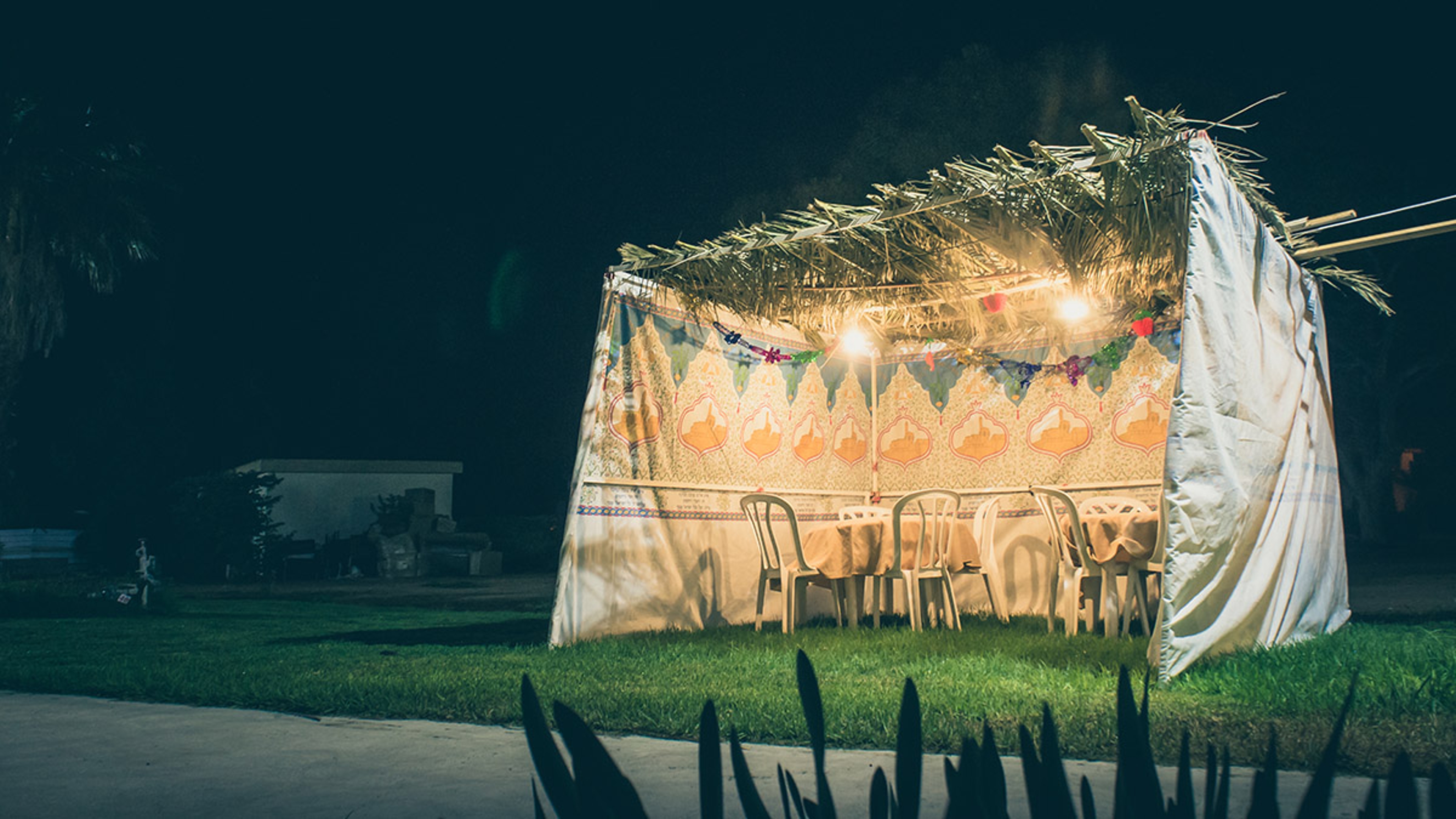 Sukkah symbolic temporary hut for celebration of Jewish Holiday Sukkot