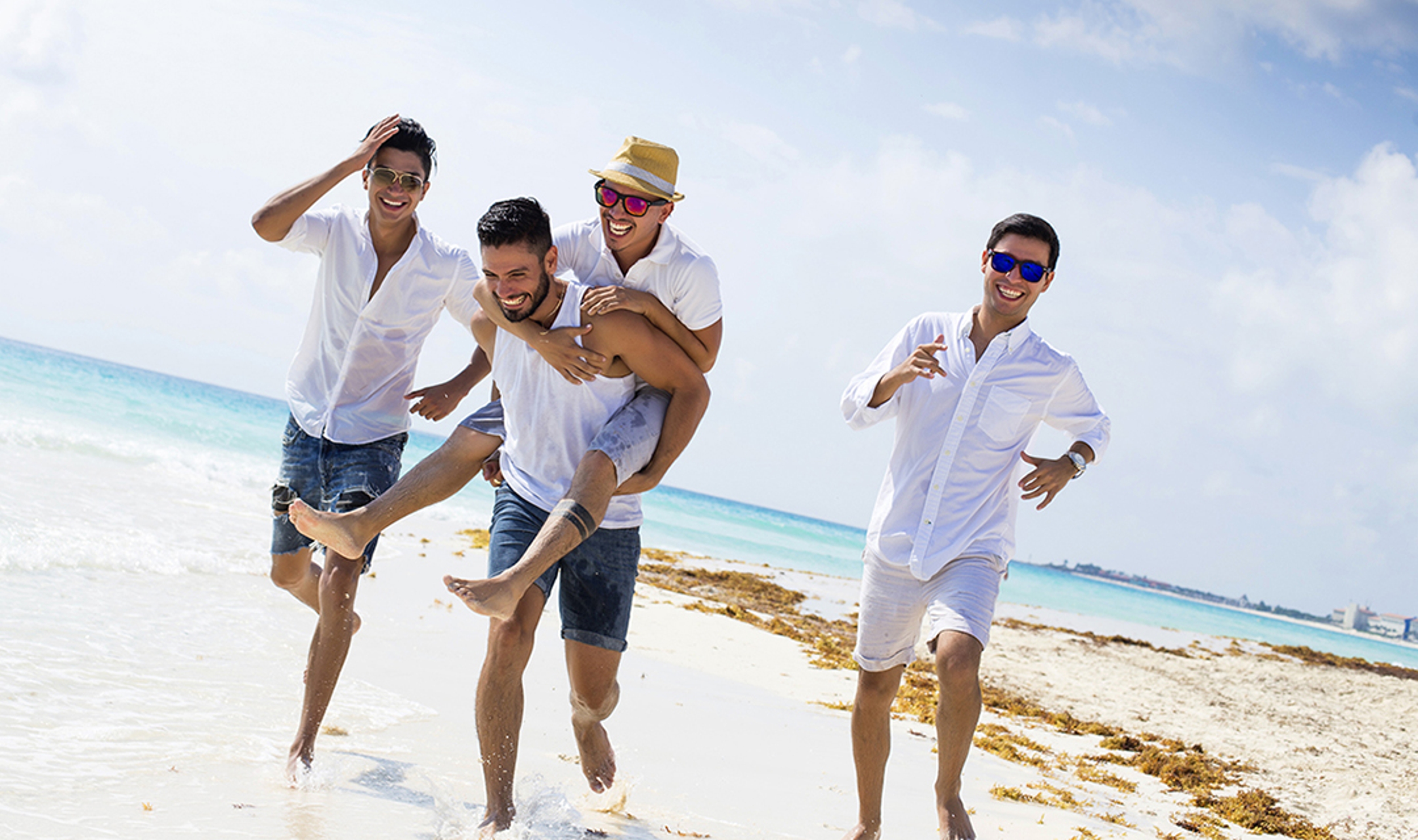 bachelor party image group of young men on a beach