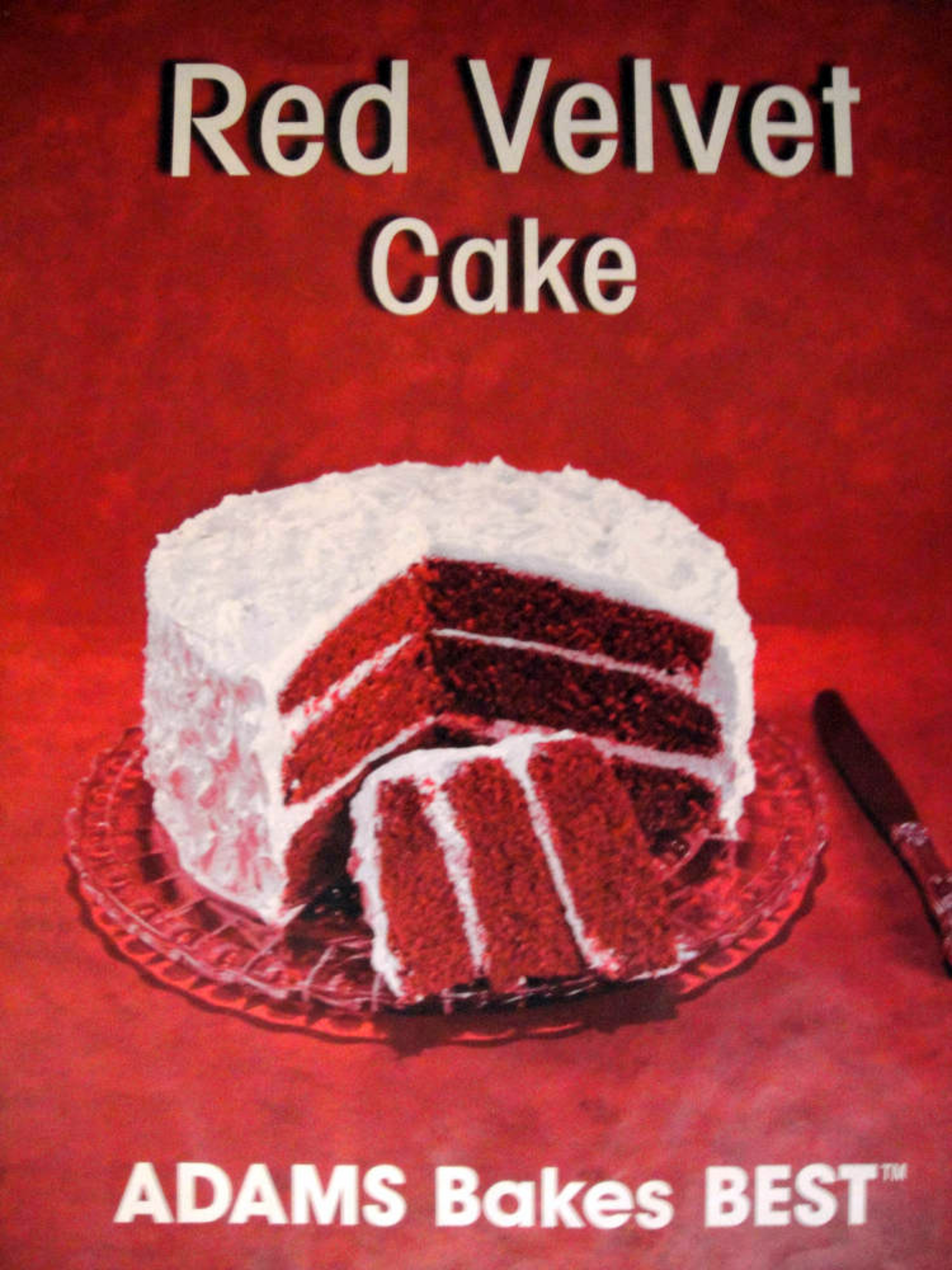 Poster of a picture of red velvet cake.