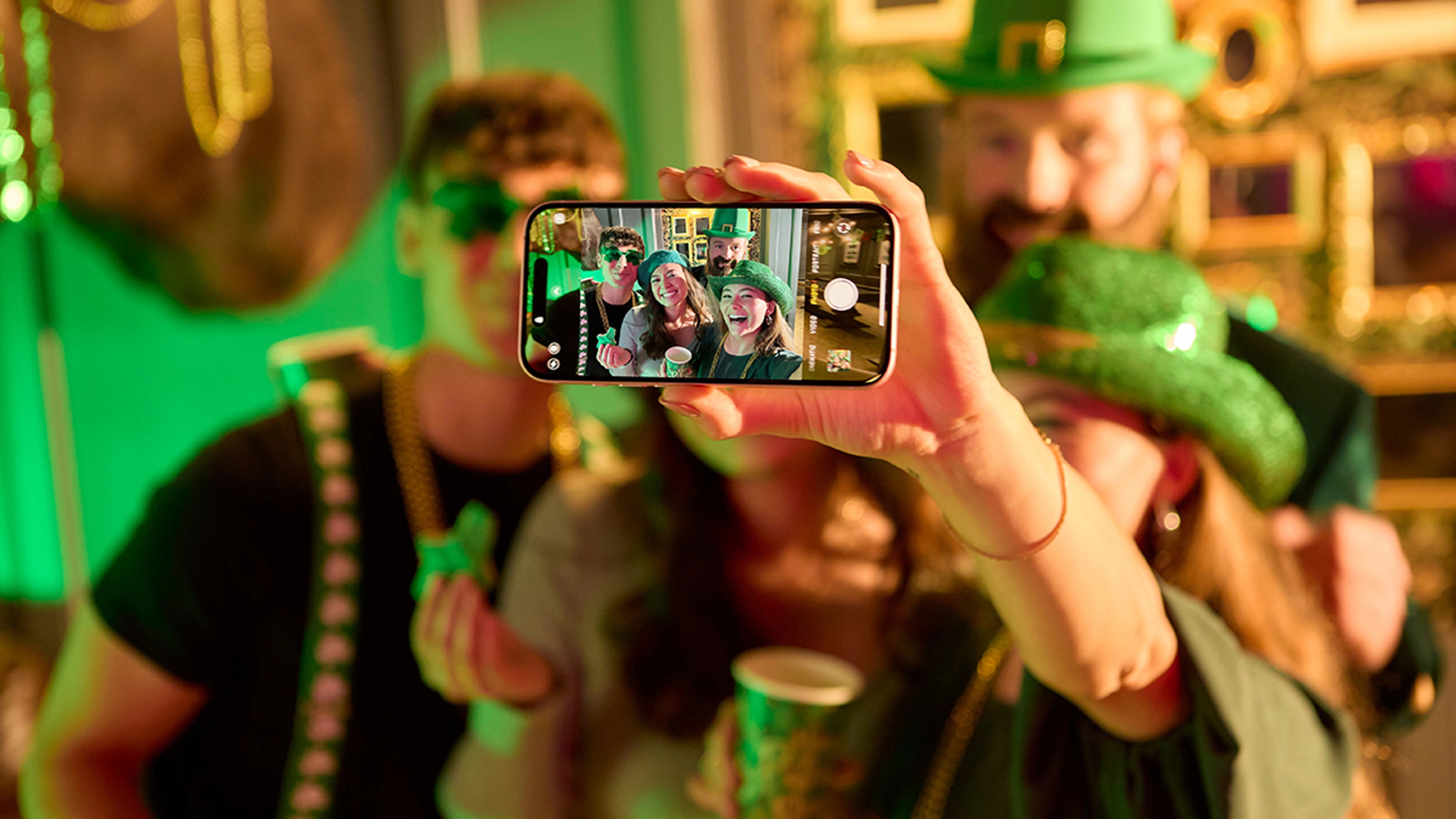 St. Patrick's Day celebration group selfie.