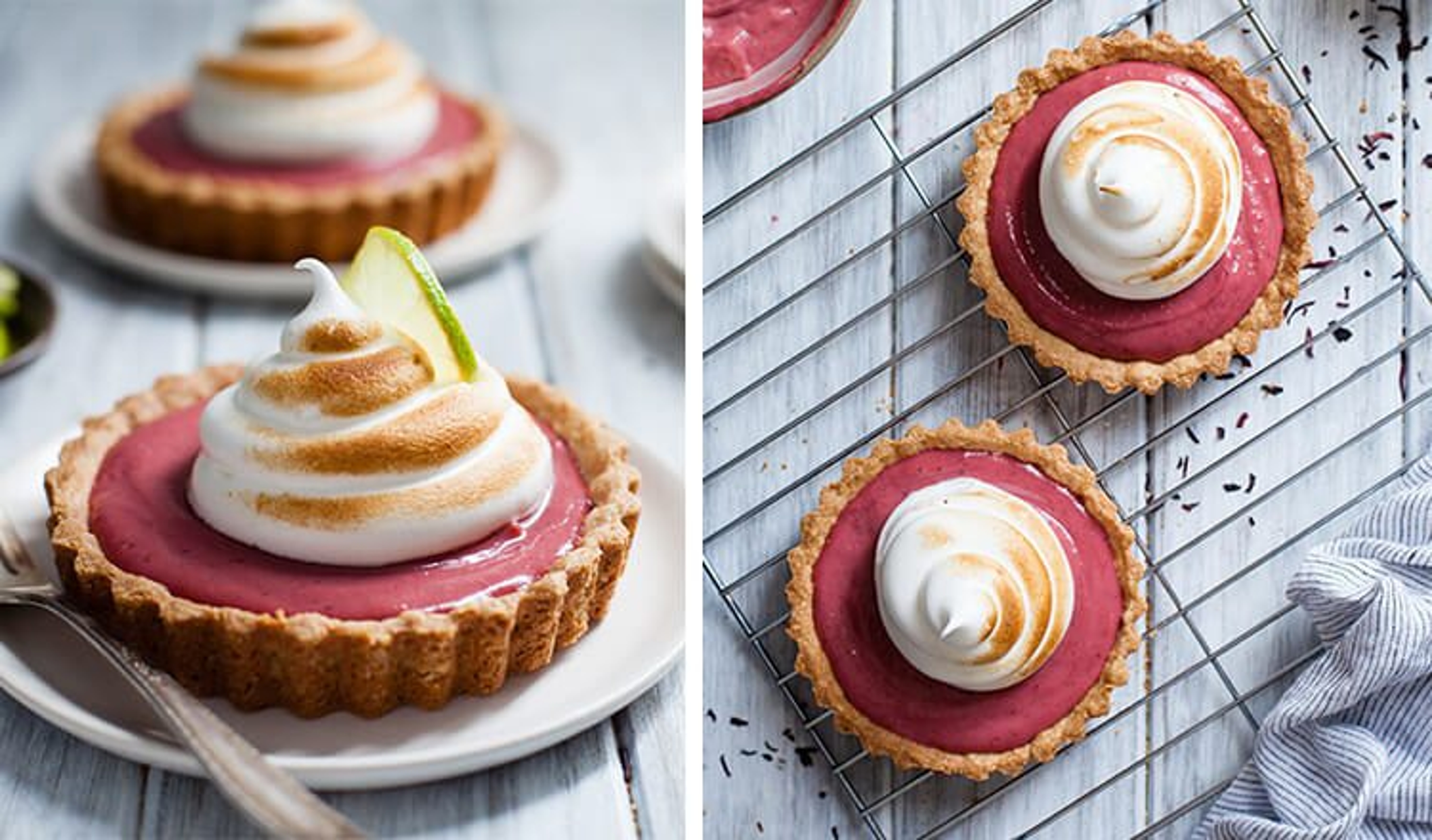 Hibiscus Strawberry Curd Tarts with Toasted Meringue Gluten Free