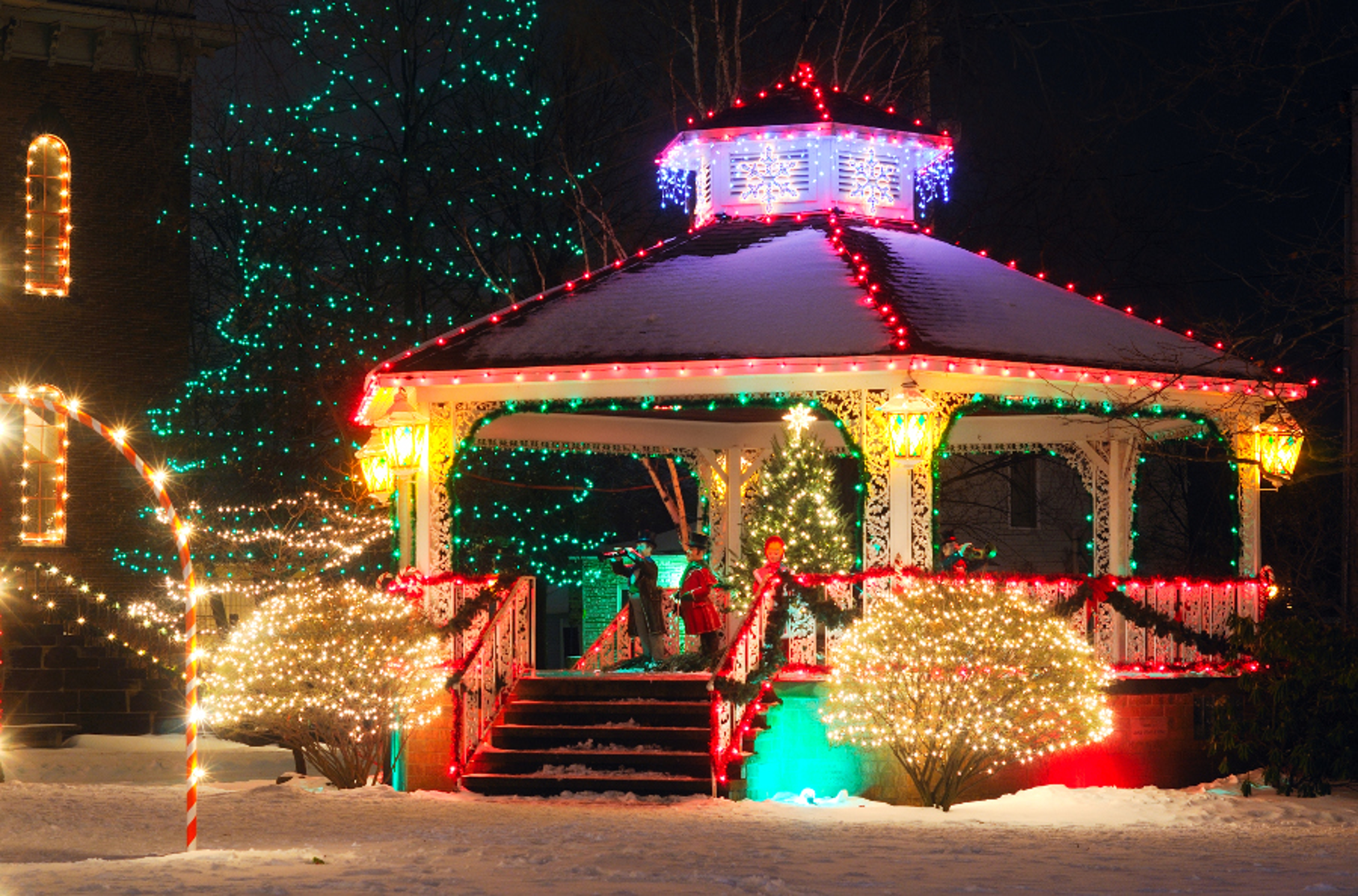 Article Cards Featured Image A small town Christmas display centered around the village gazebo