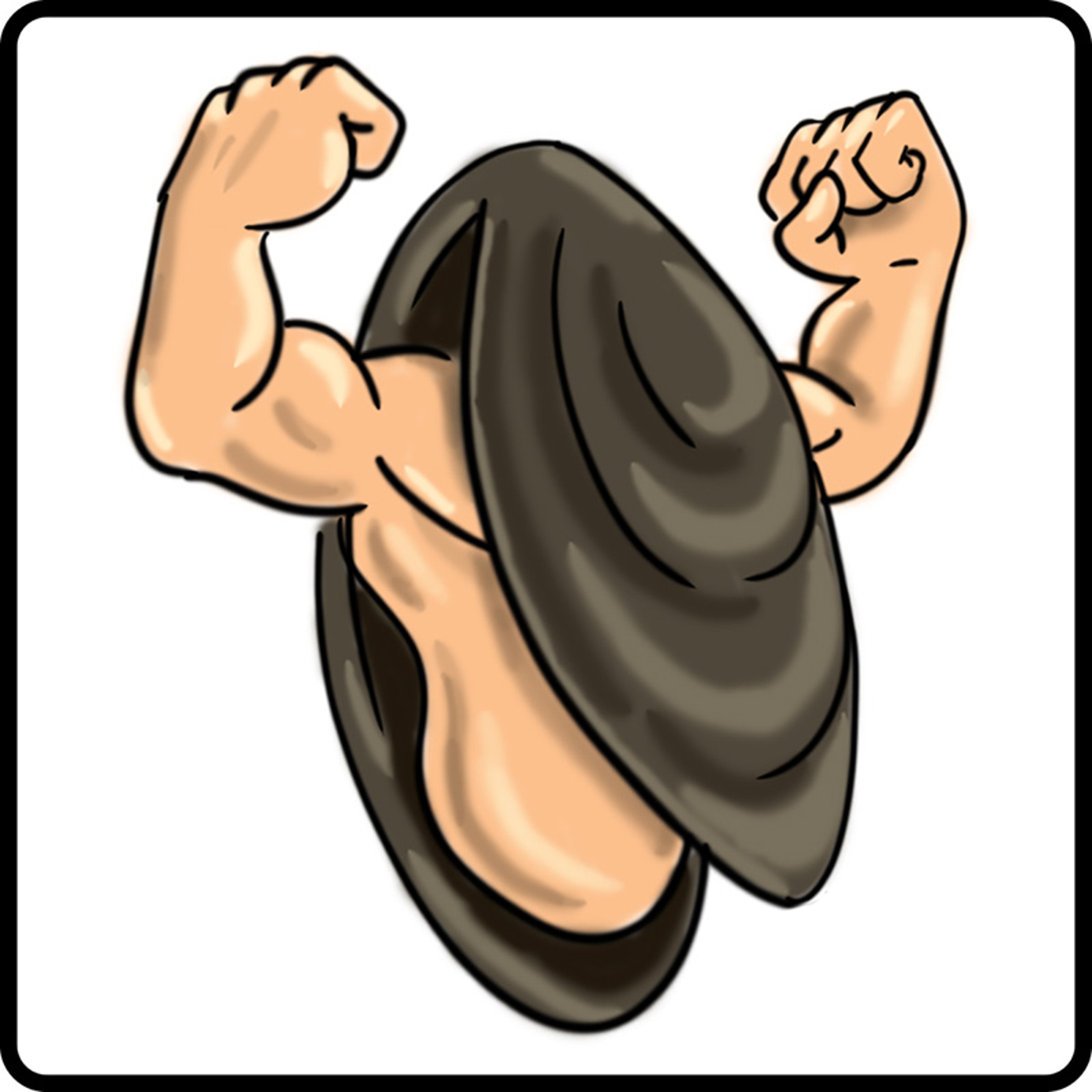 A drawing of a mussel with muscular arms.