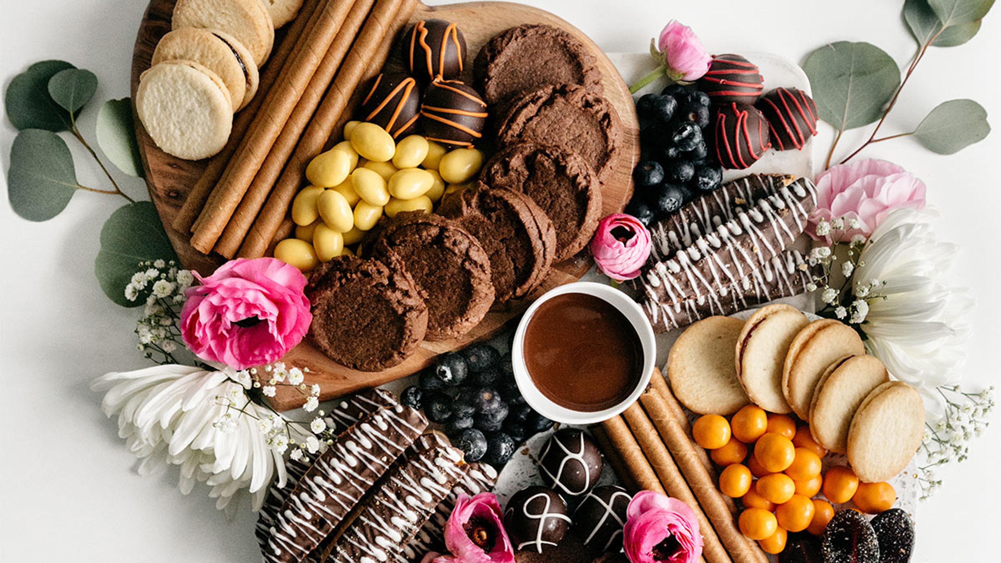 mothers day dessert board with truffle brownie cookies optimized