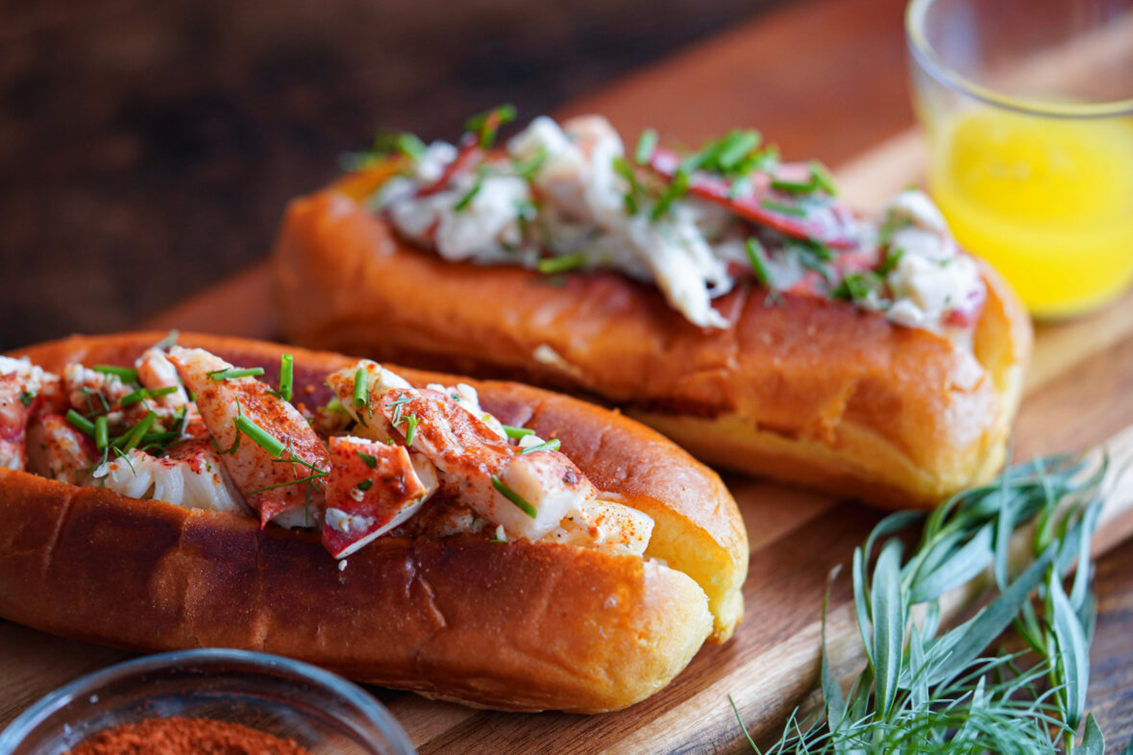 lobster roll on a wooden board