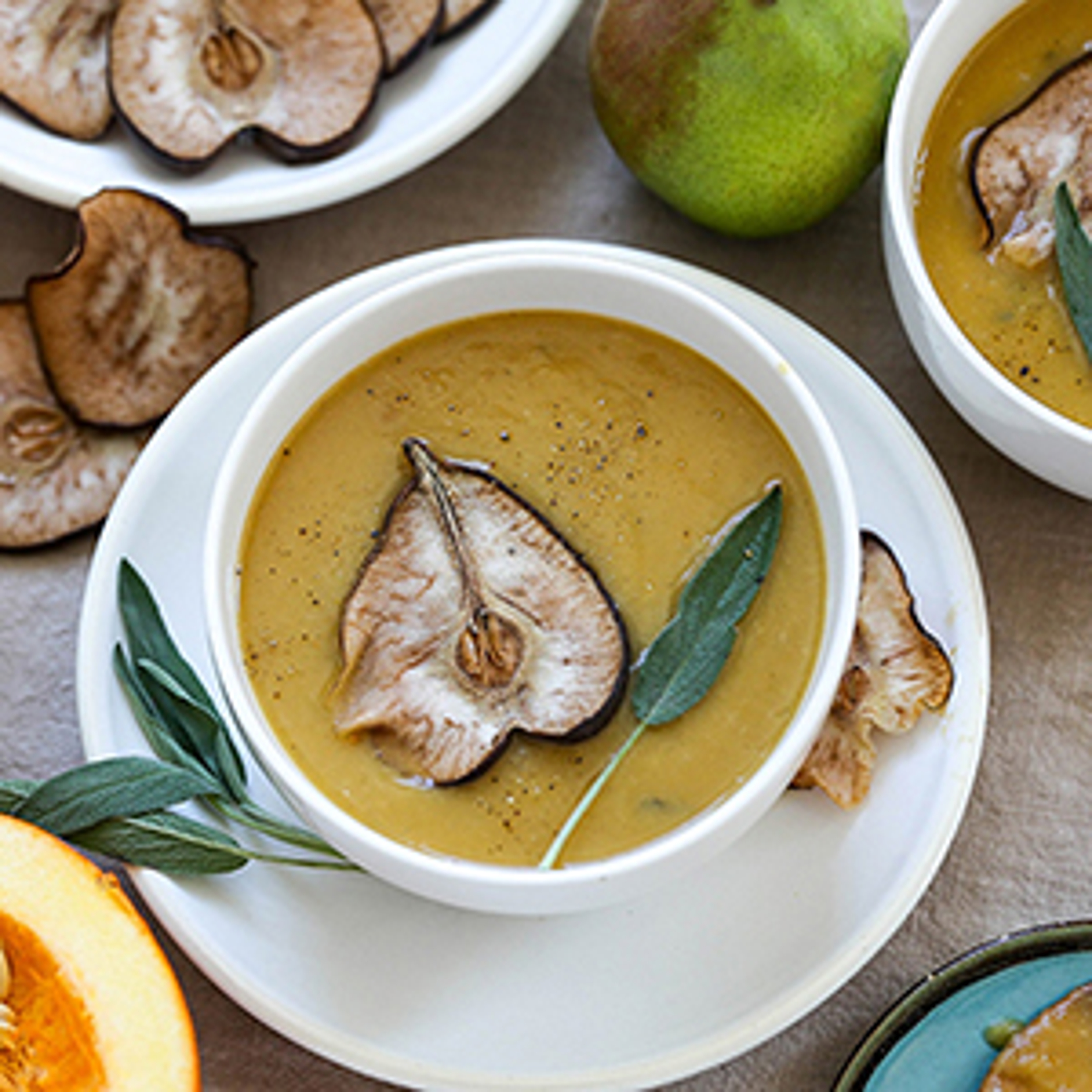 spring vegetables pear soup