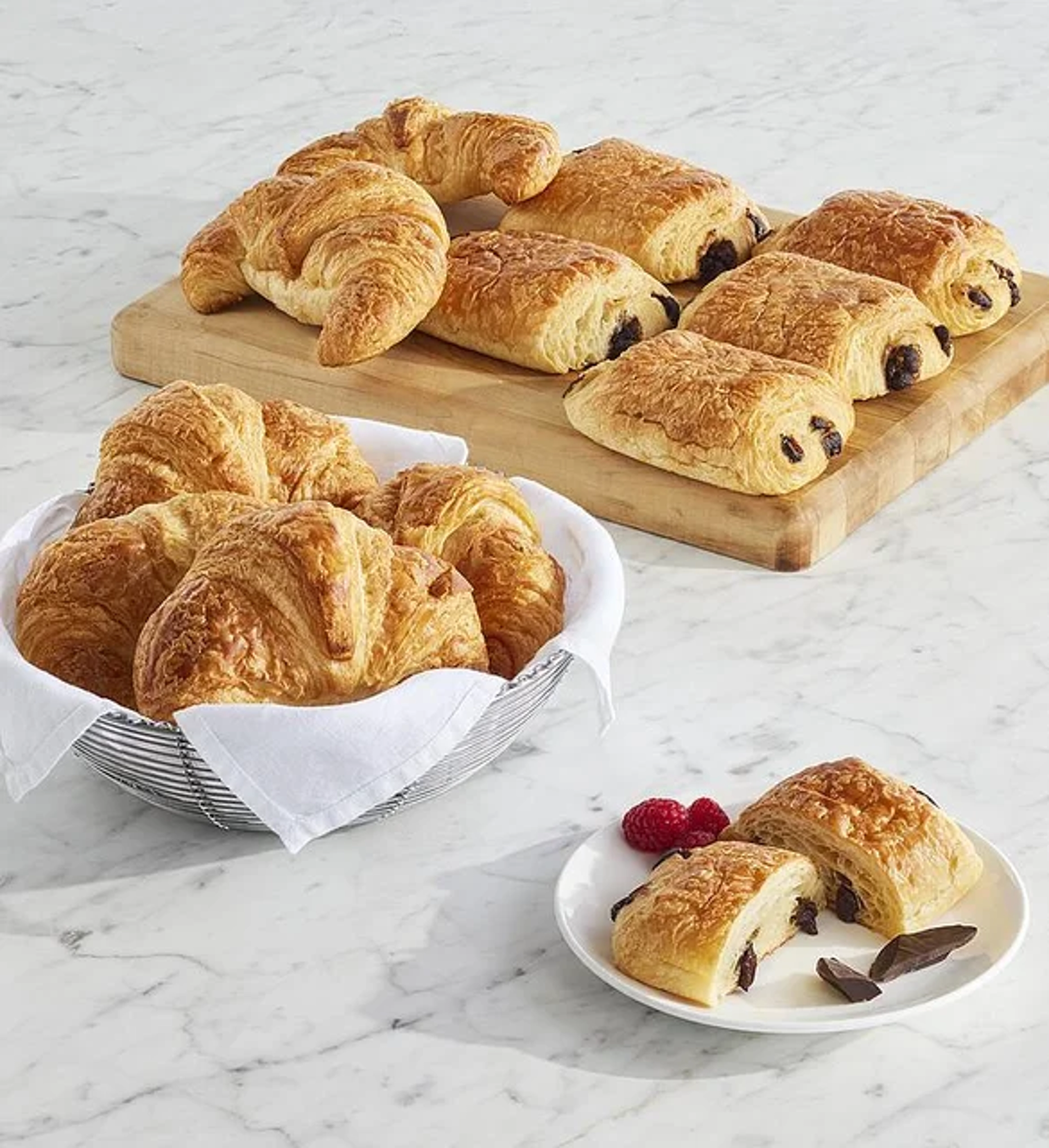 types of pastries classic and chocolate croissants