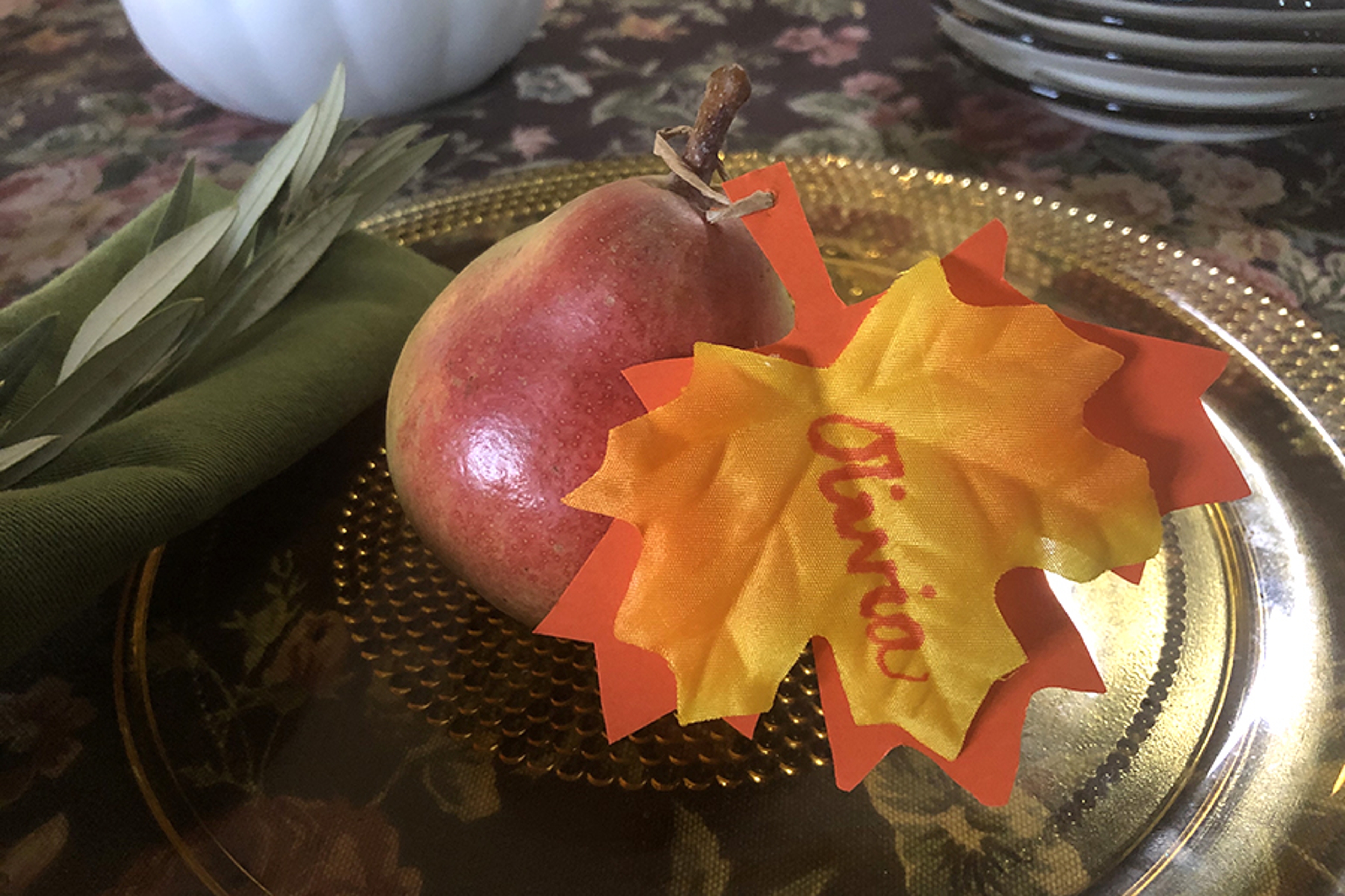 fabric autumn leaf with a pear