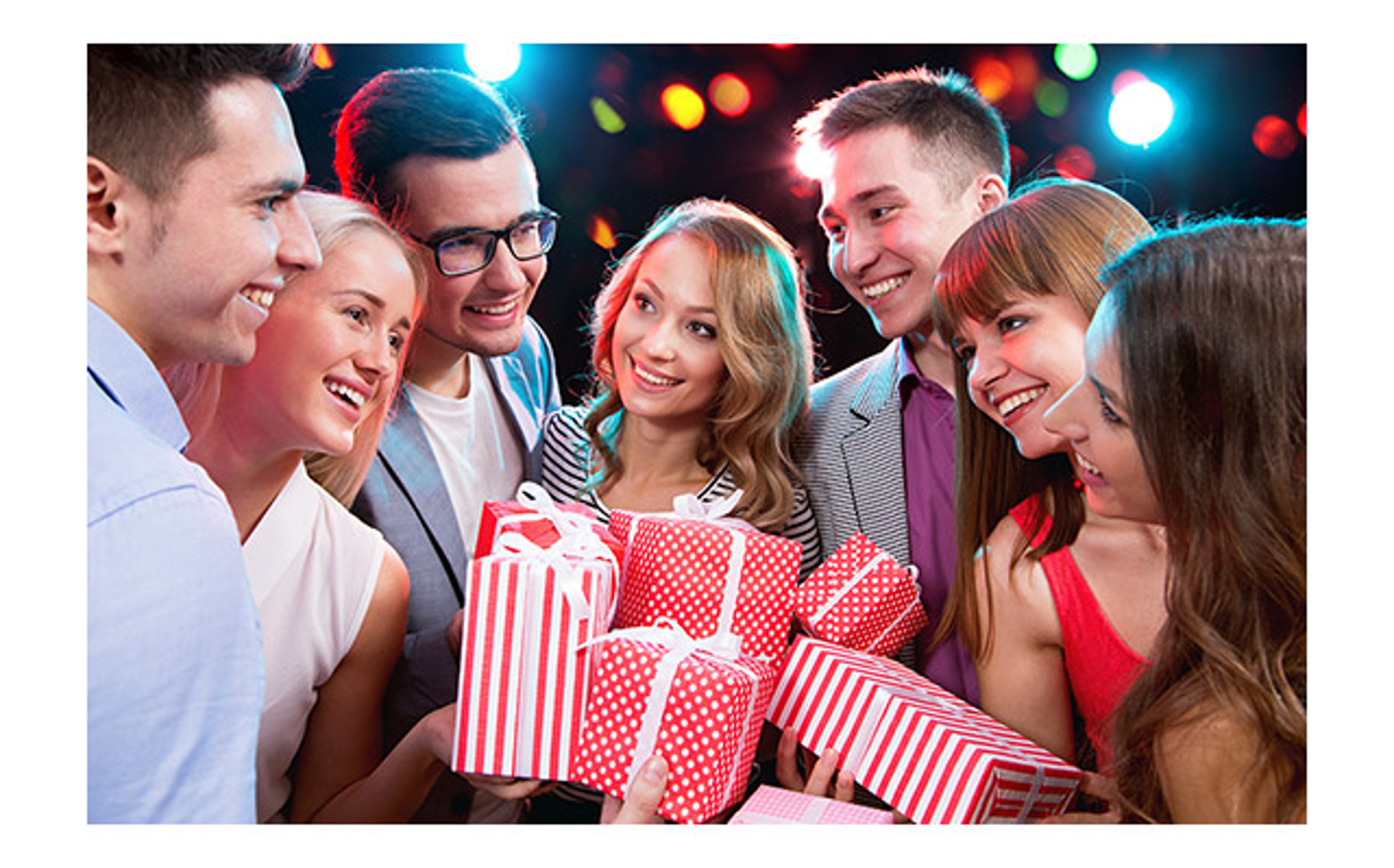 friends exchanging valentines day gifts image