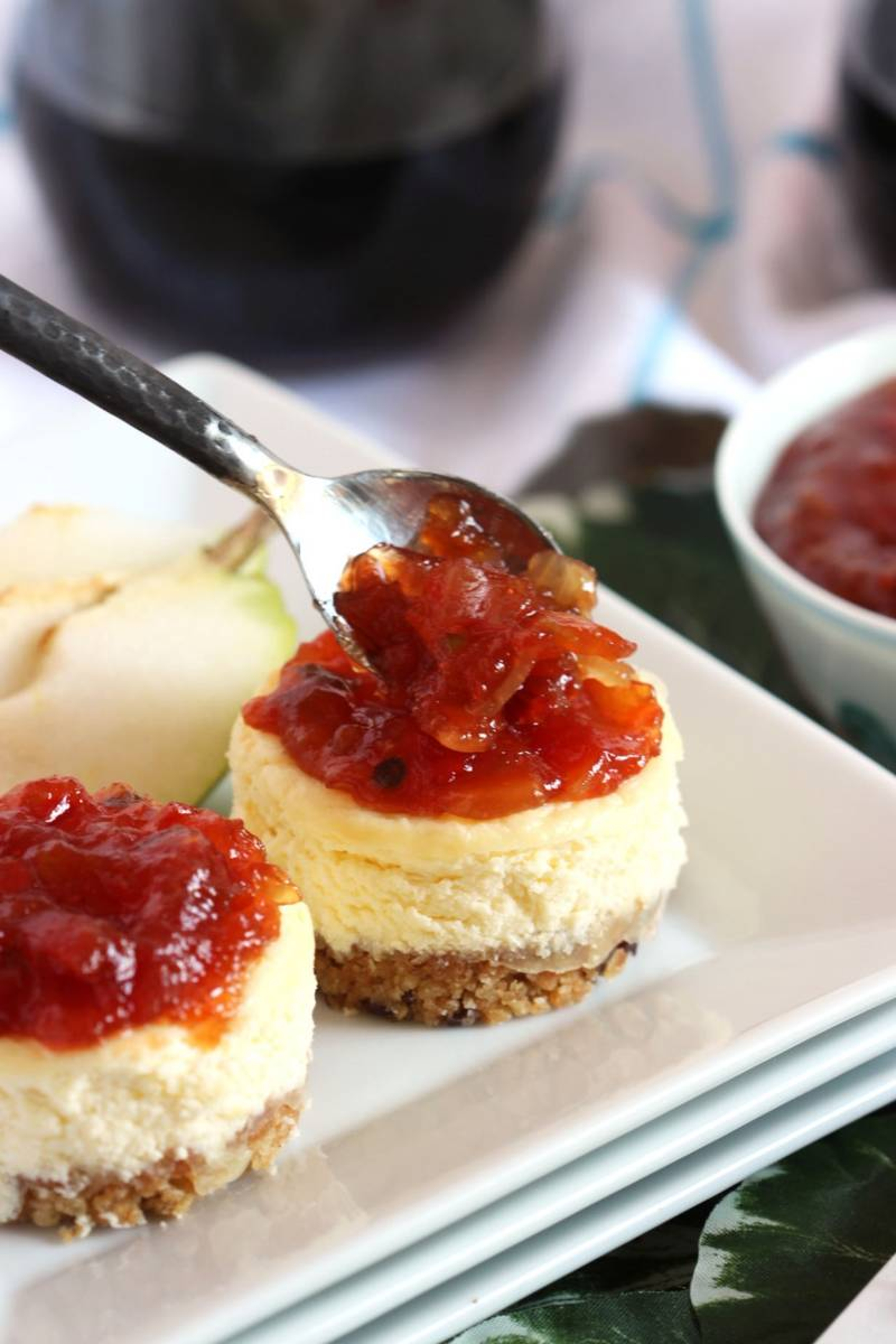 Spoon some relish onto your mini cheesecakes