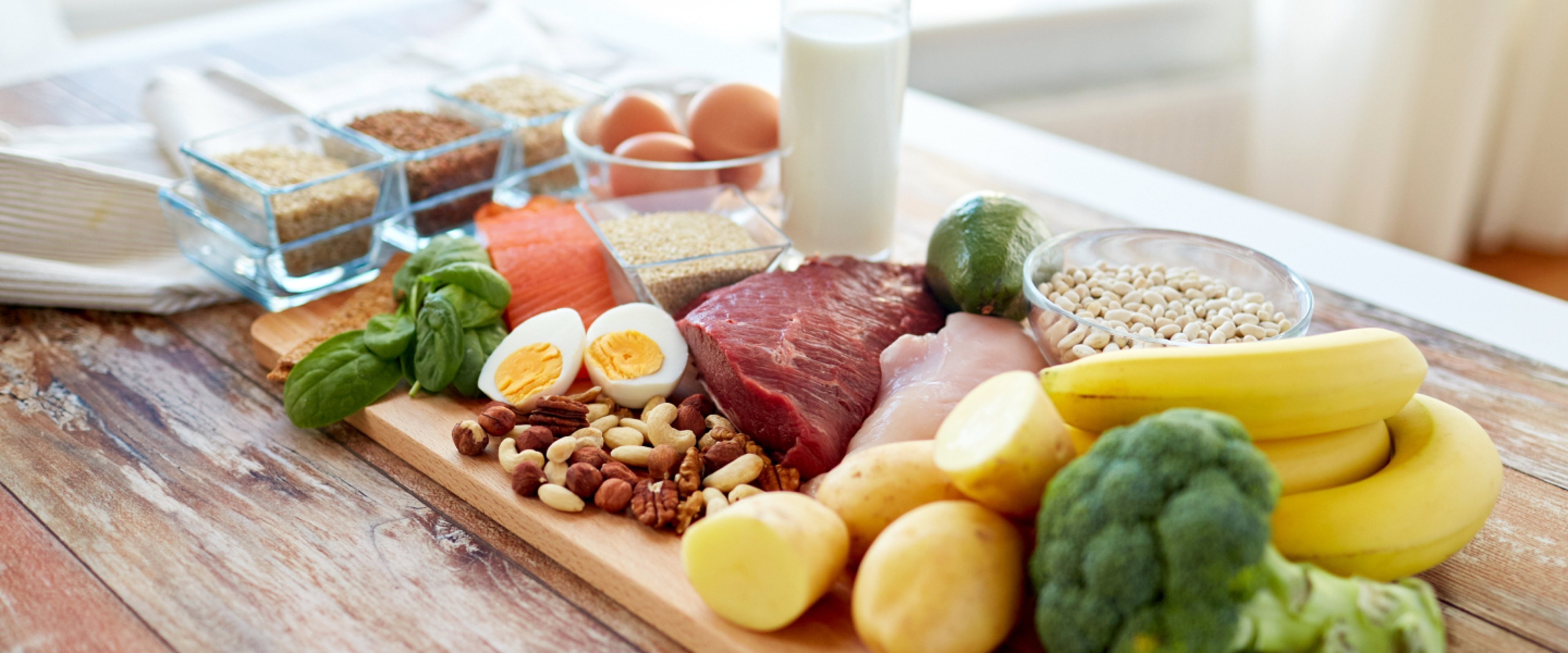 Assortment of healthy foods on a kitchen counter