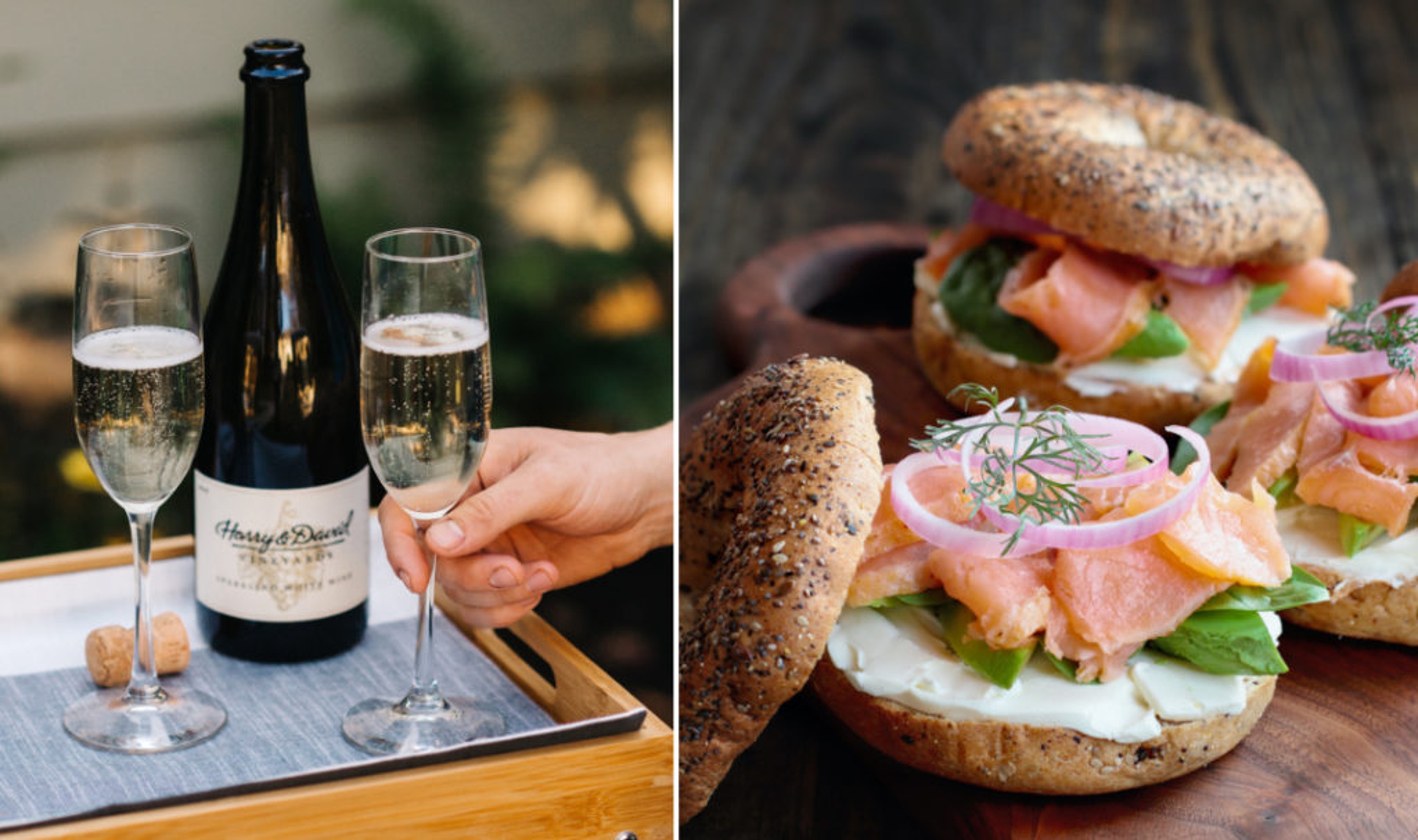 wine brunch pairings sparking wine smoked salmon on a bagel