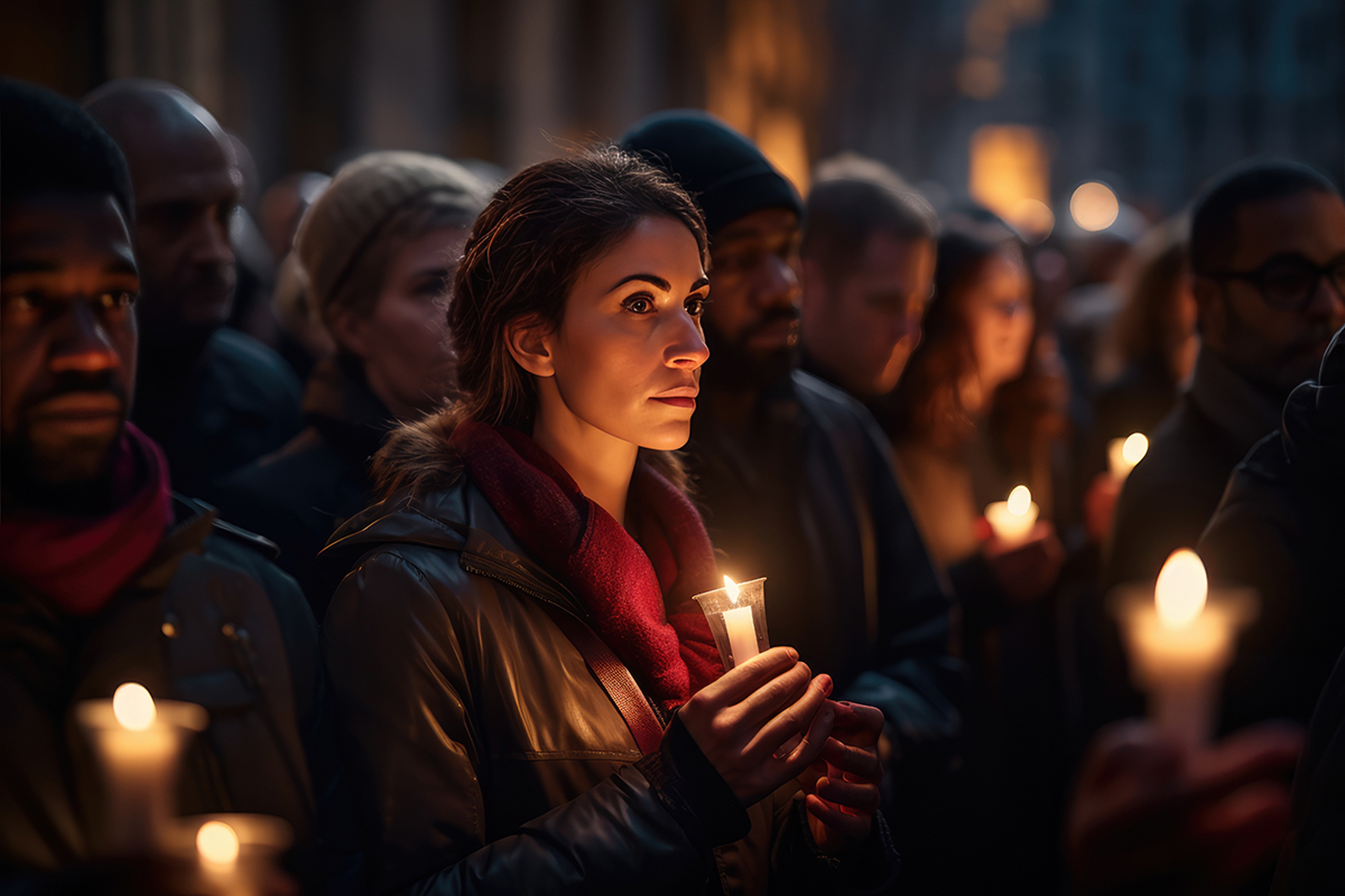 Article Cards Featured Image Individuals participating in a candlelight vigil to honor those