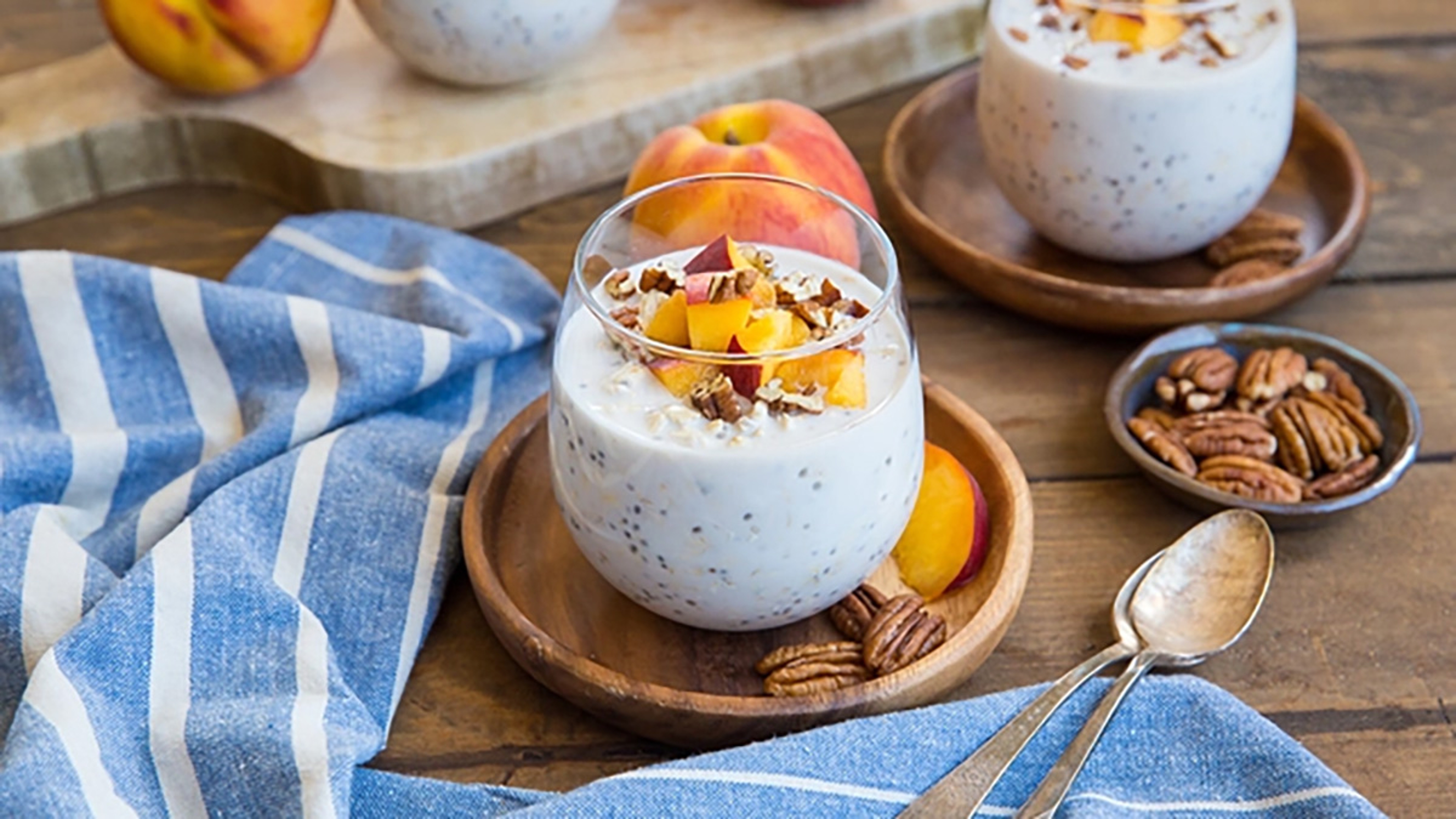 Cup of peaches and cream overnight oats.