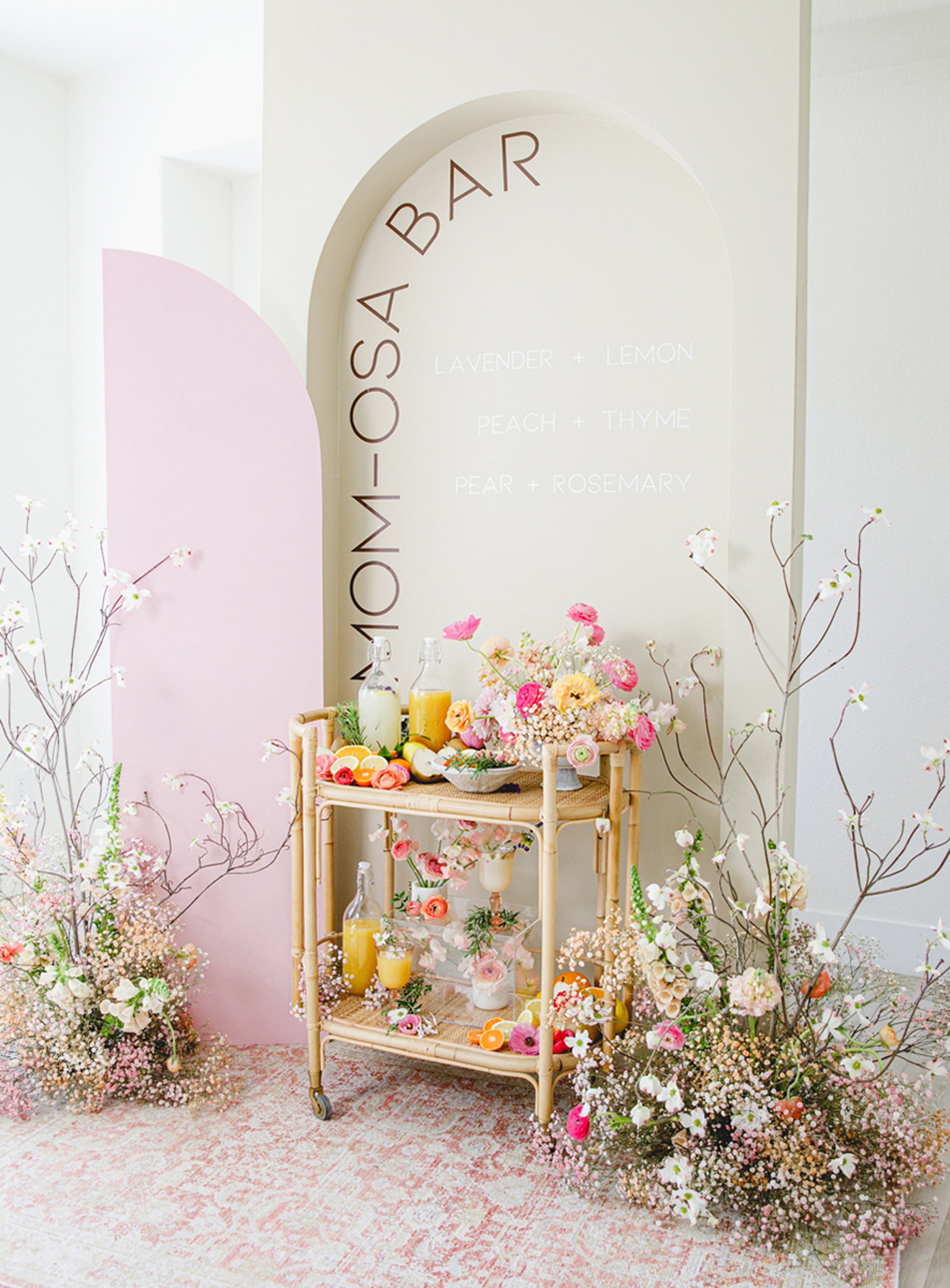 Mother's Day mimosa bar with flowers.