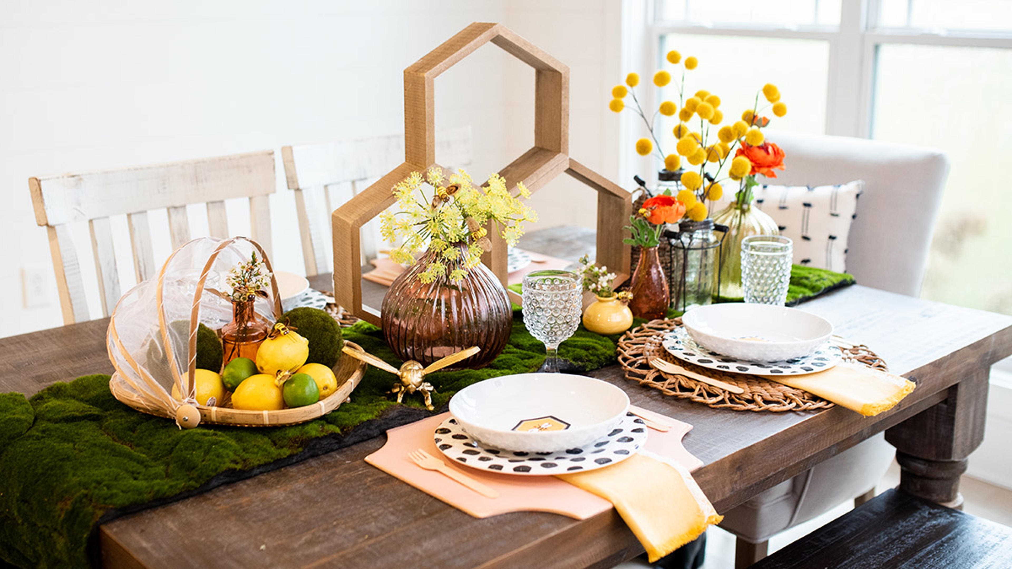 spring birthdays with a bee party tablescape