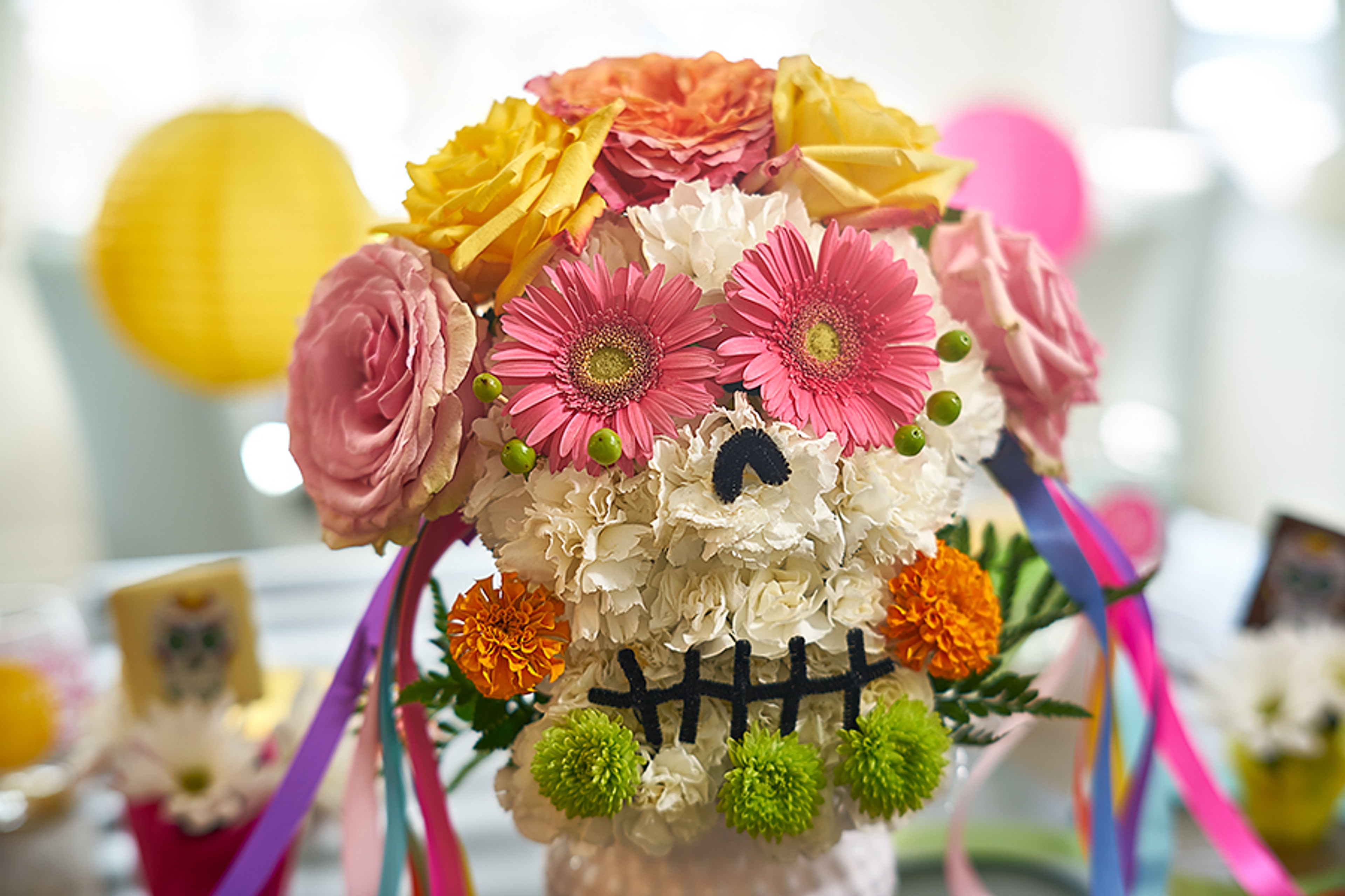 flower sugar skull pink flower eyes colorful flowers