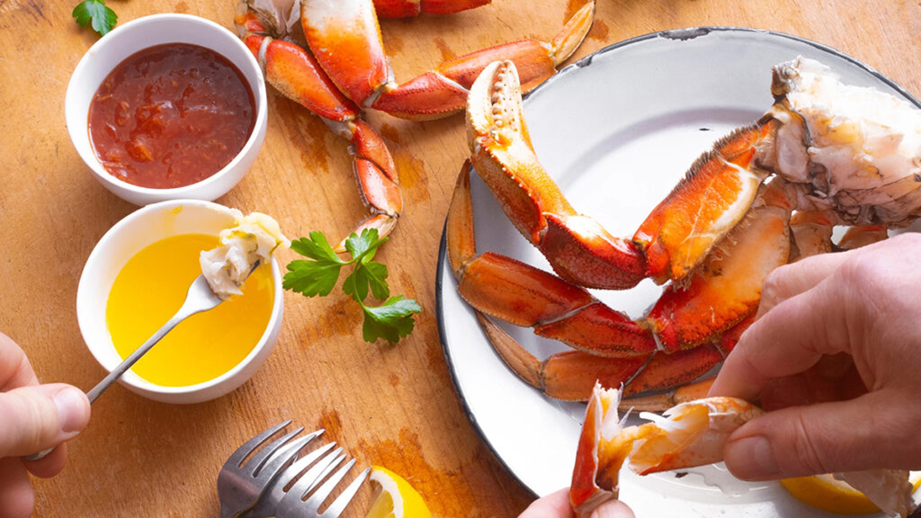 Crab with butter and other sauces.