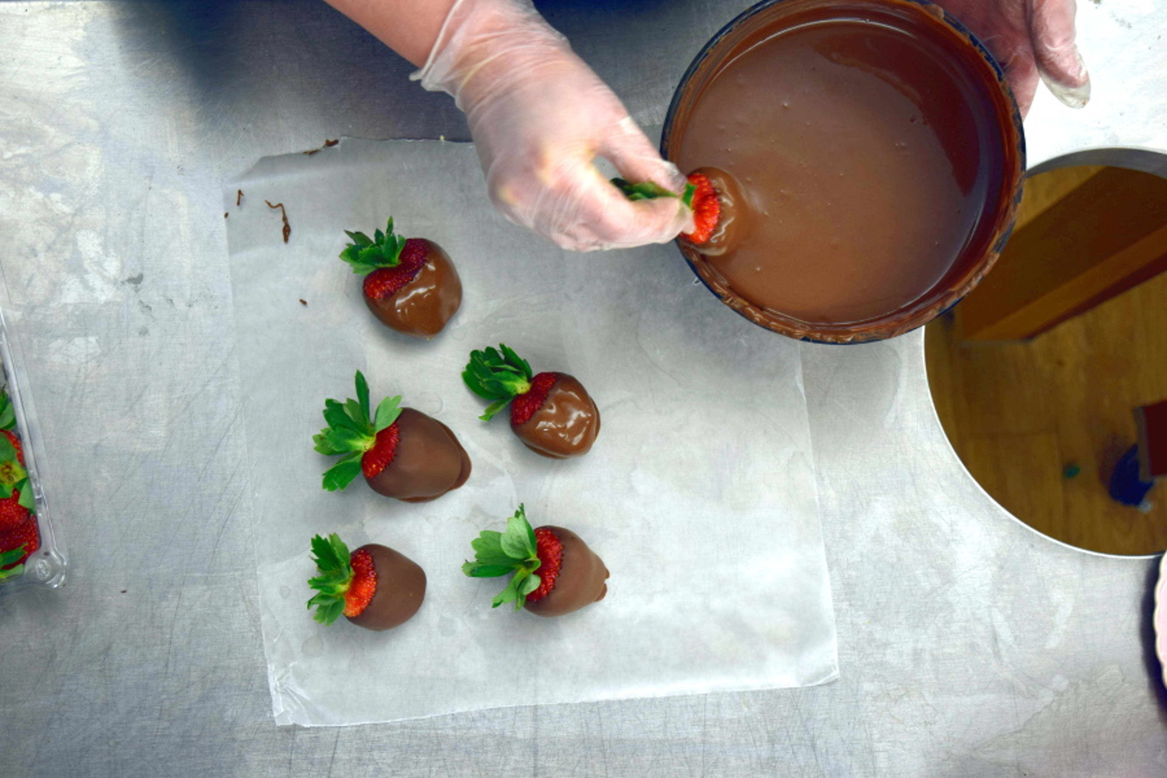 chocolate covered strawberries top down view