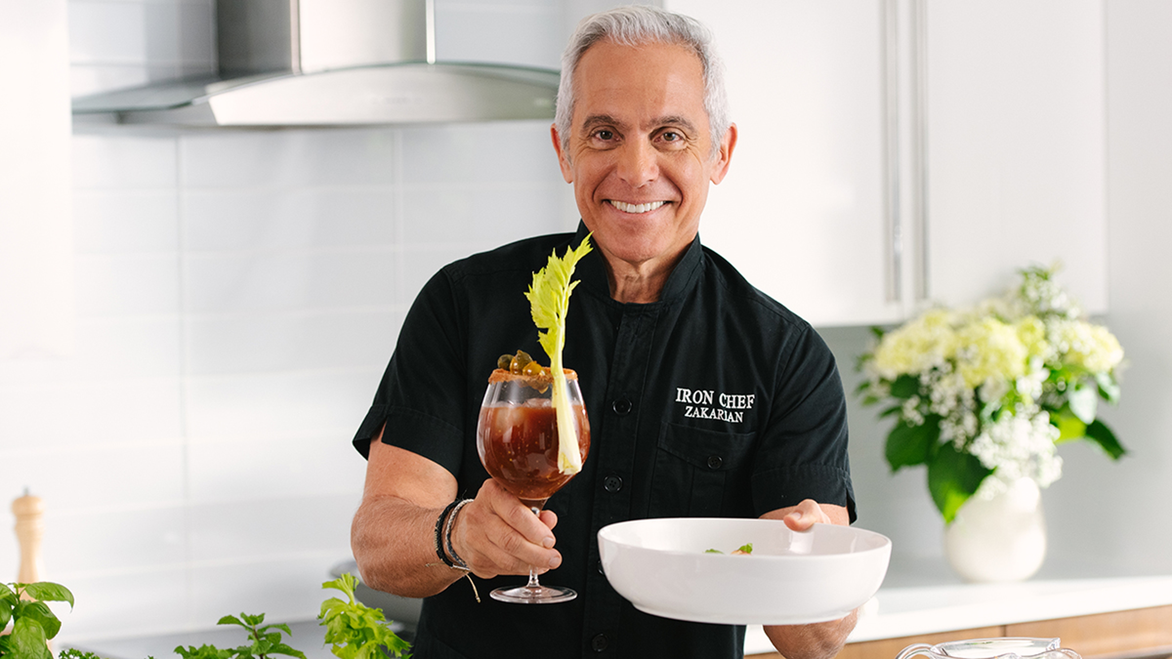 Chef Zakarian with his Greek Sunday Morning featuring Harry & David citrus and a bloody mary,