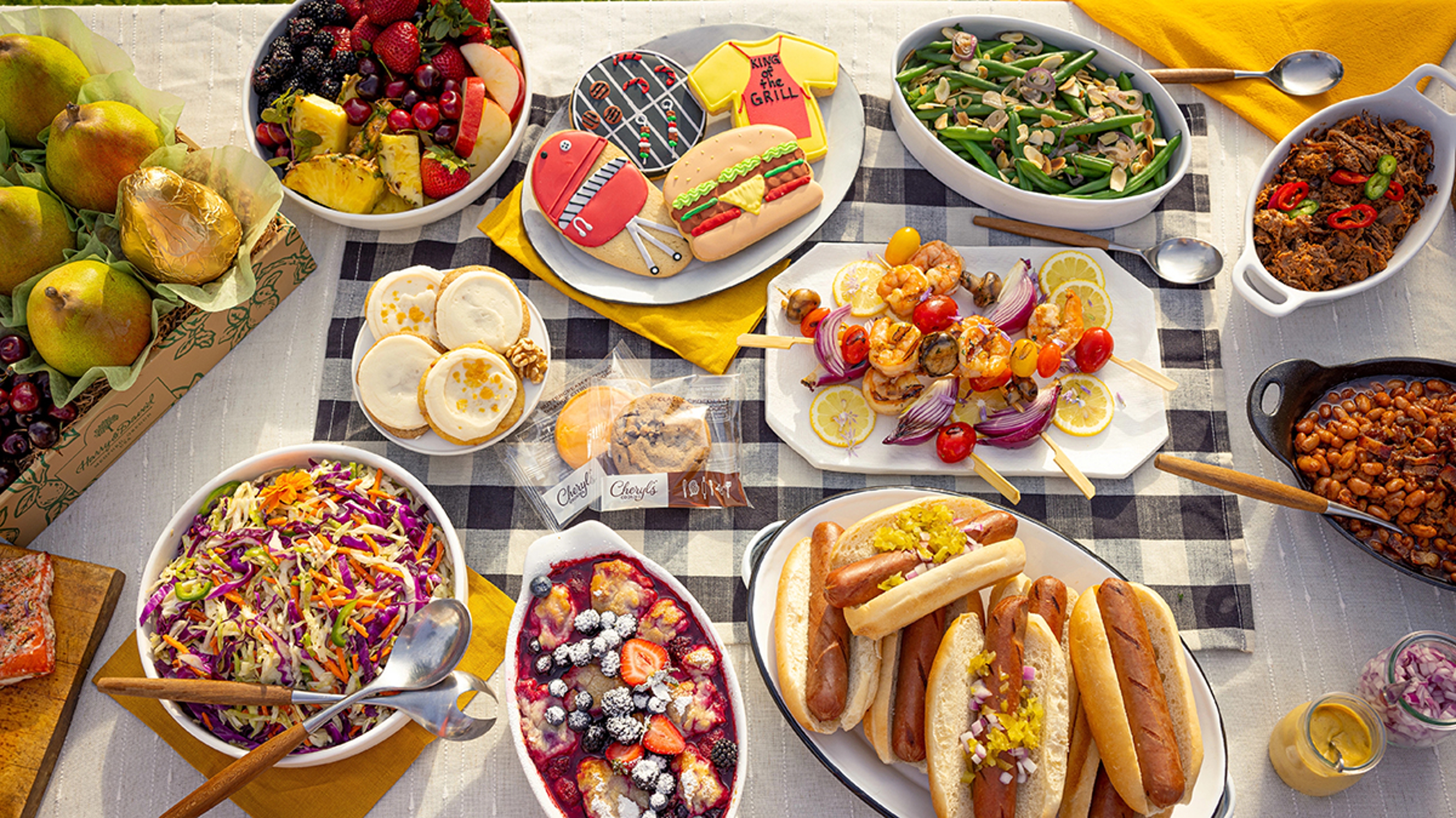 Table of food and tailgating essentials.