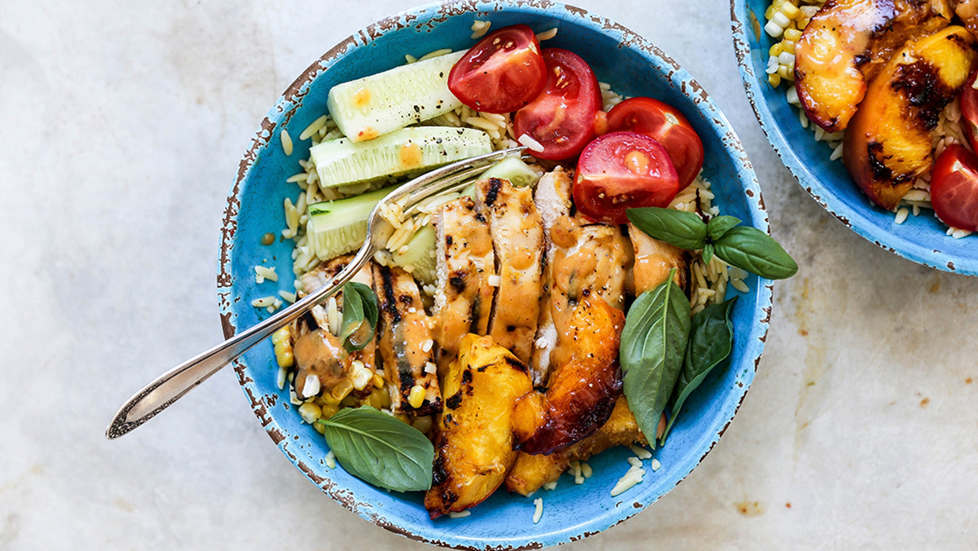 chicken recipes grilled peach bowl