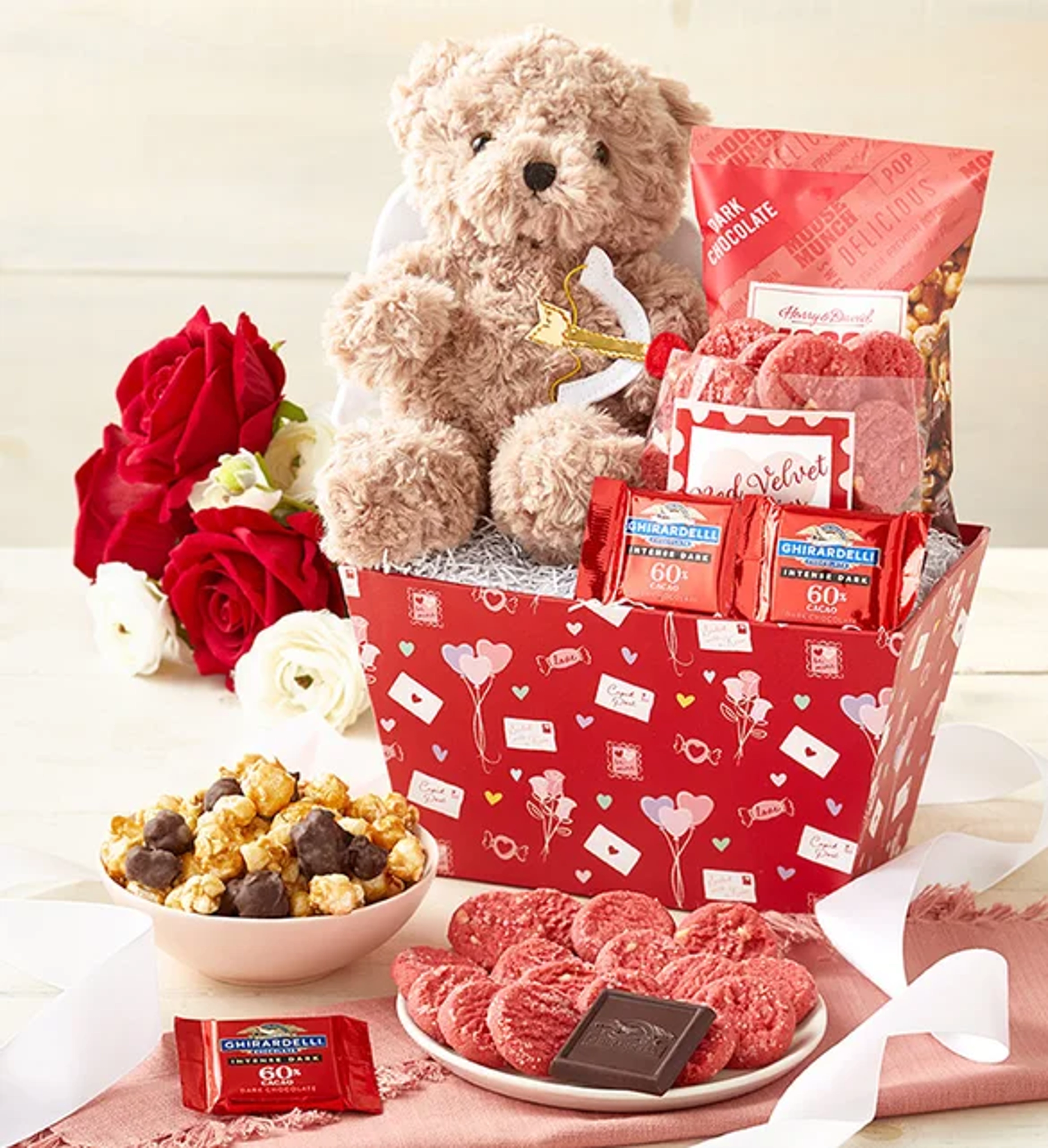 Valentine's Gifts by Relationship Length bear and sweets basket