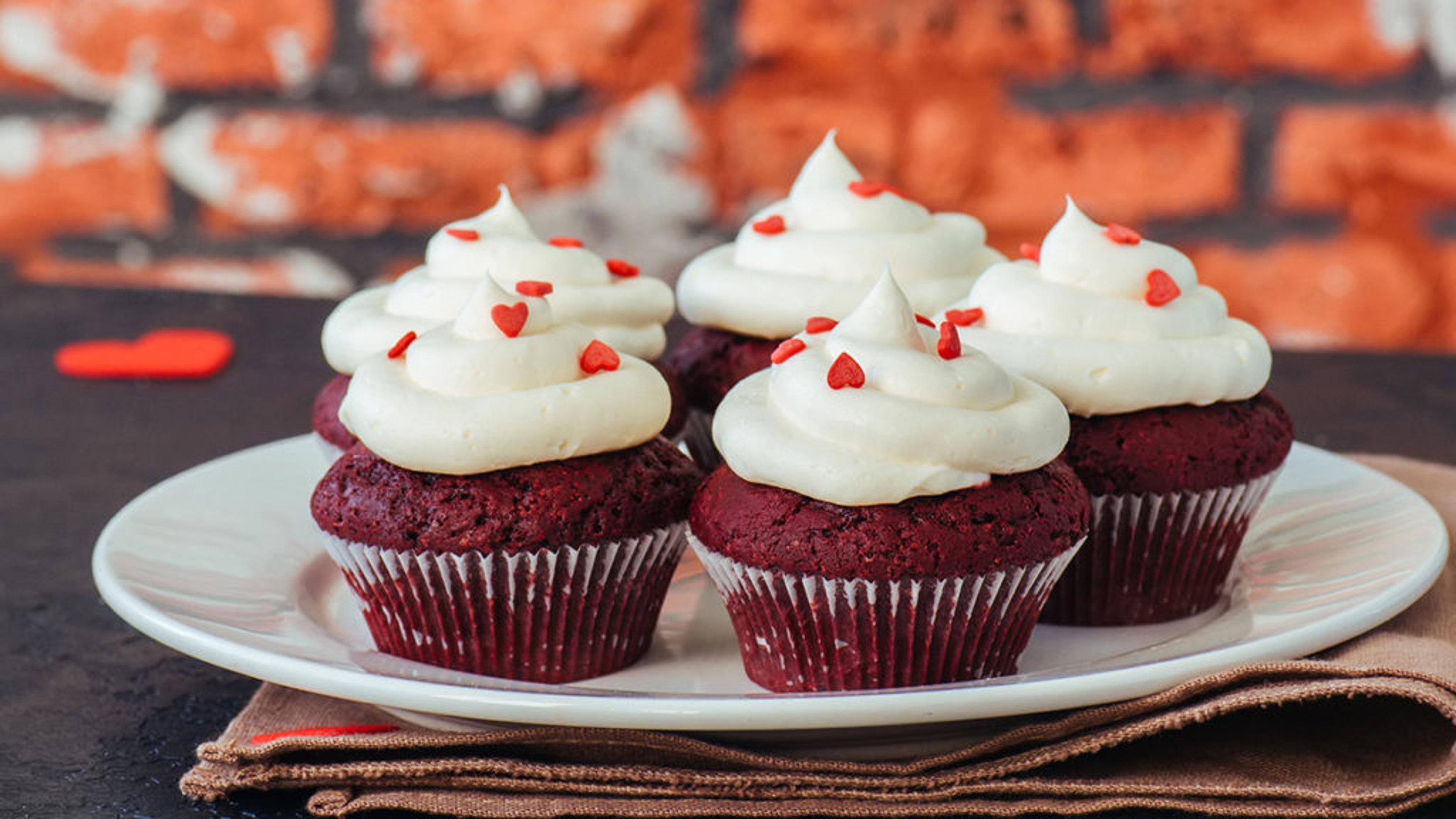 Platter of red velvet cake cupcakes.