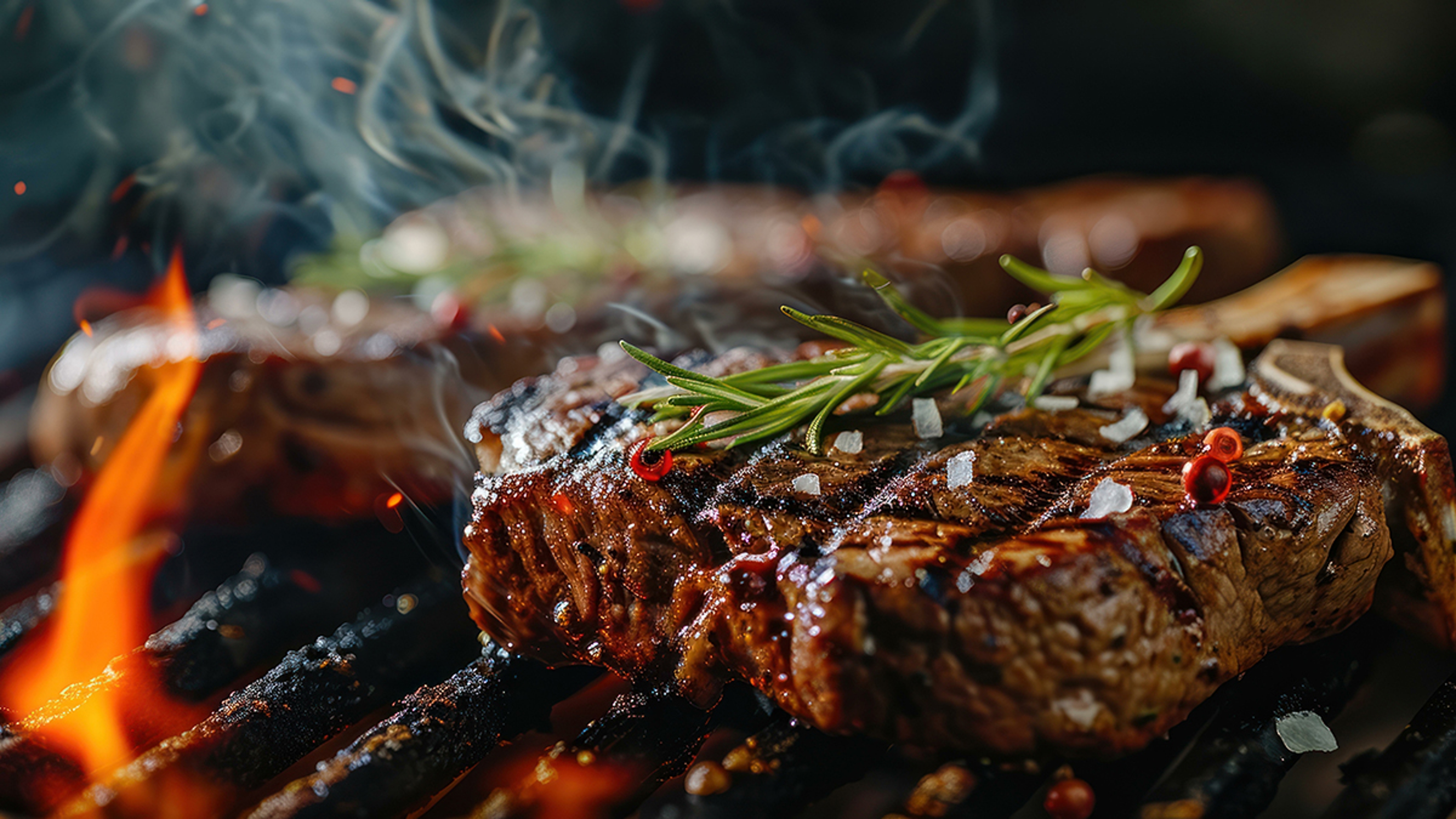 Grilling recipes with two t bone steaks on a grill.