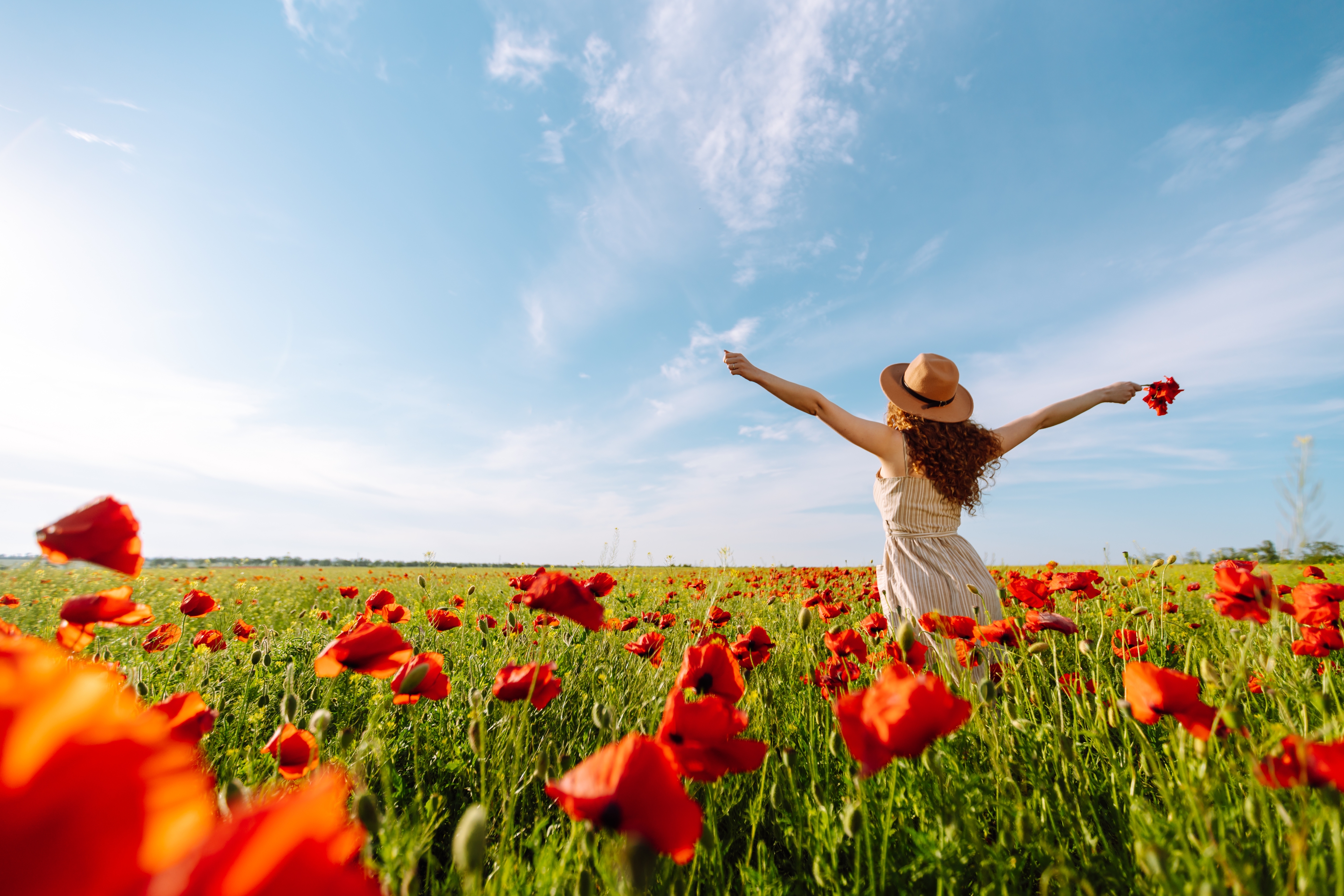 Article Cards Featured Image spring equinox activities woman in field of orange flowers