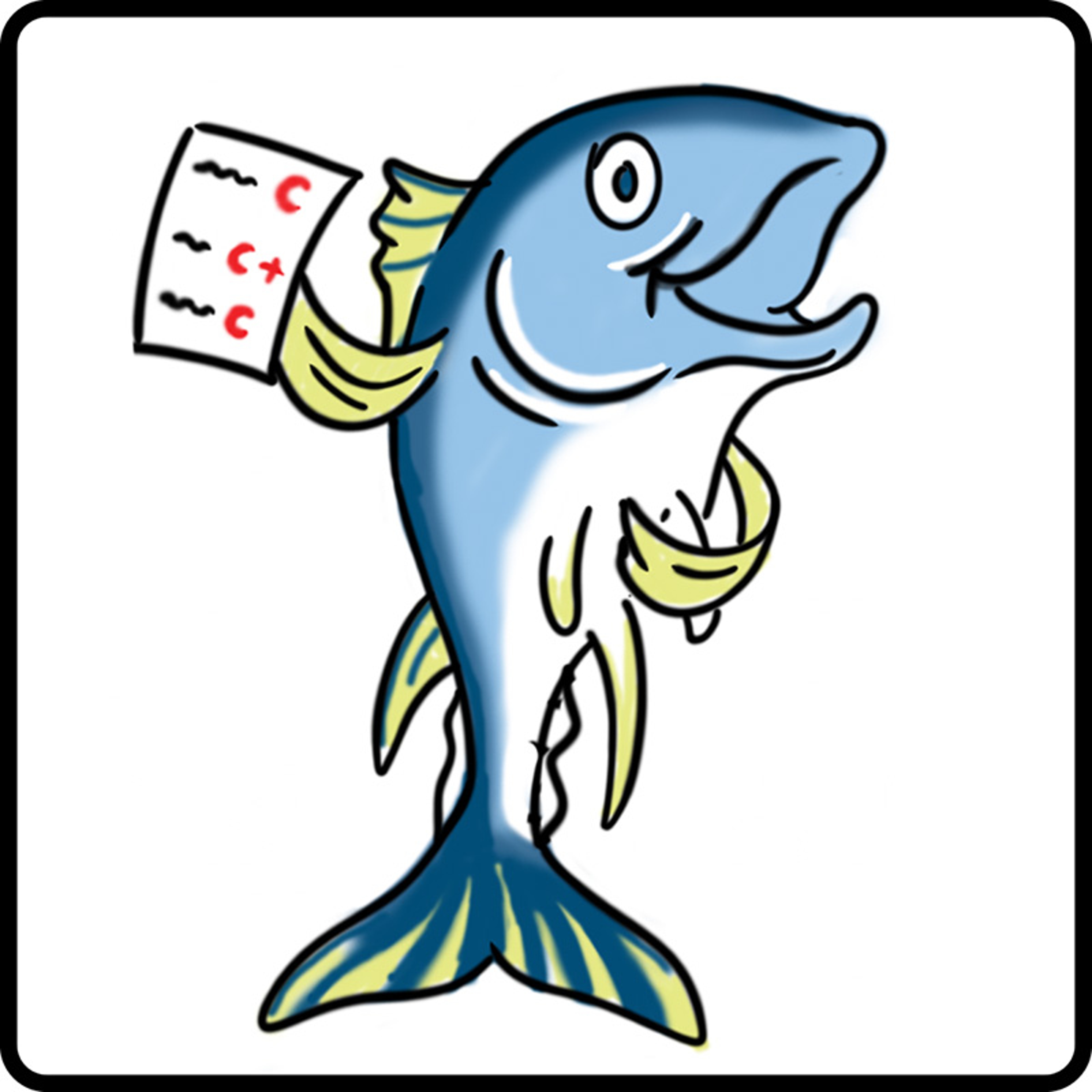 Fish holding a grade sheet.