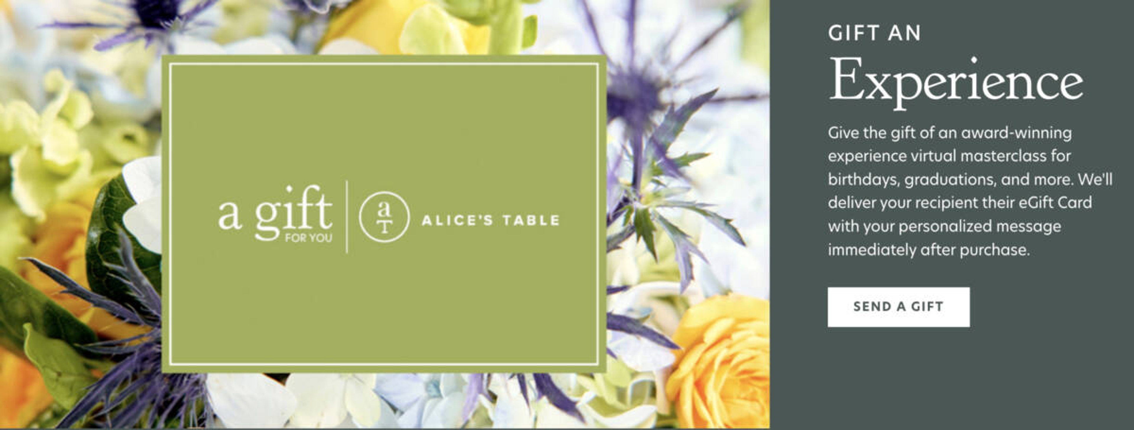 Gift an Experience Alice's Table Banner Ad