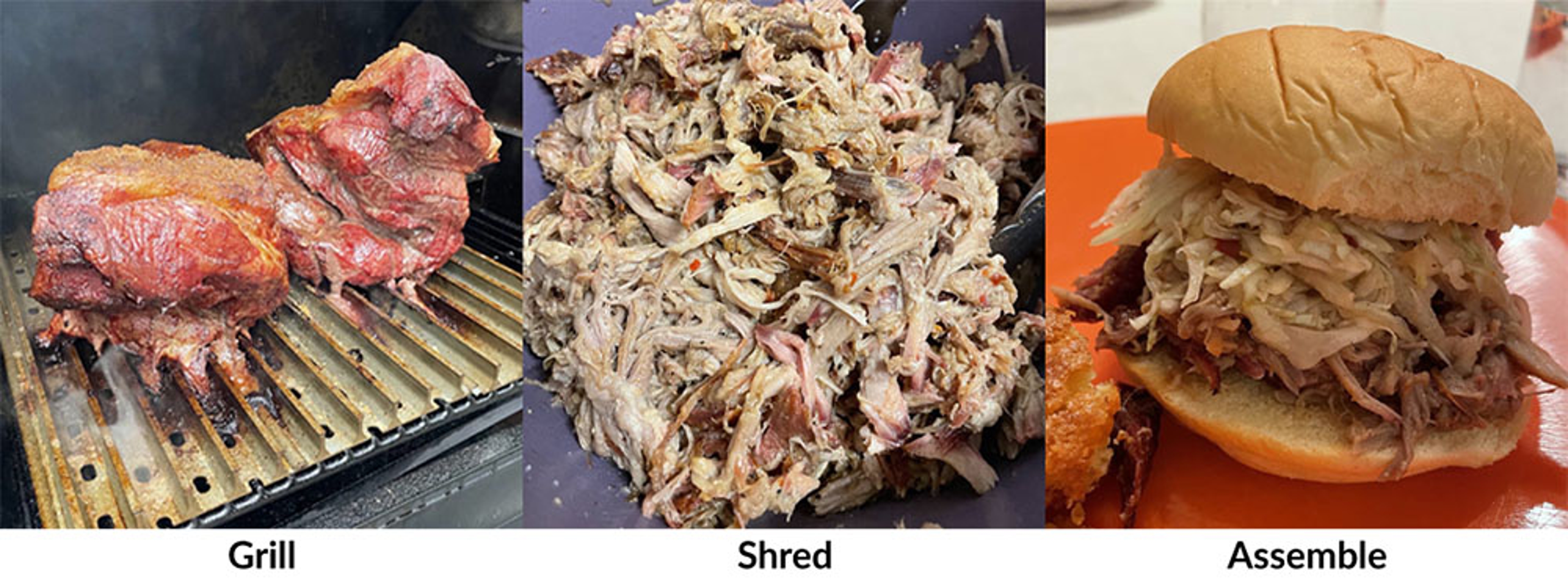 Step by step processes to making Elizabeth Karmel's pulled pork sandwich