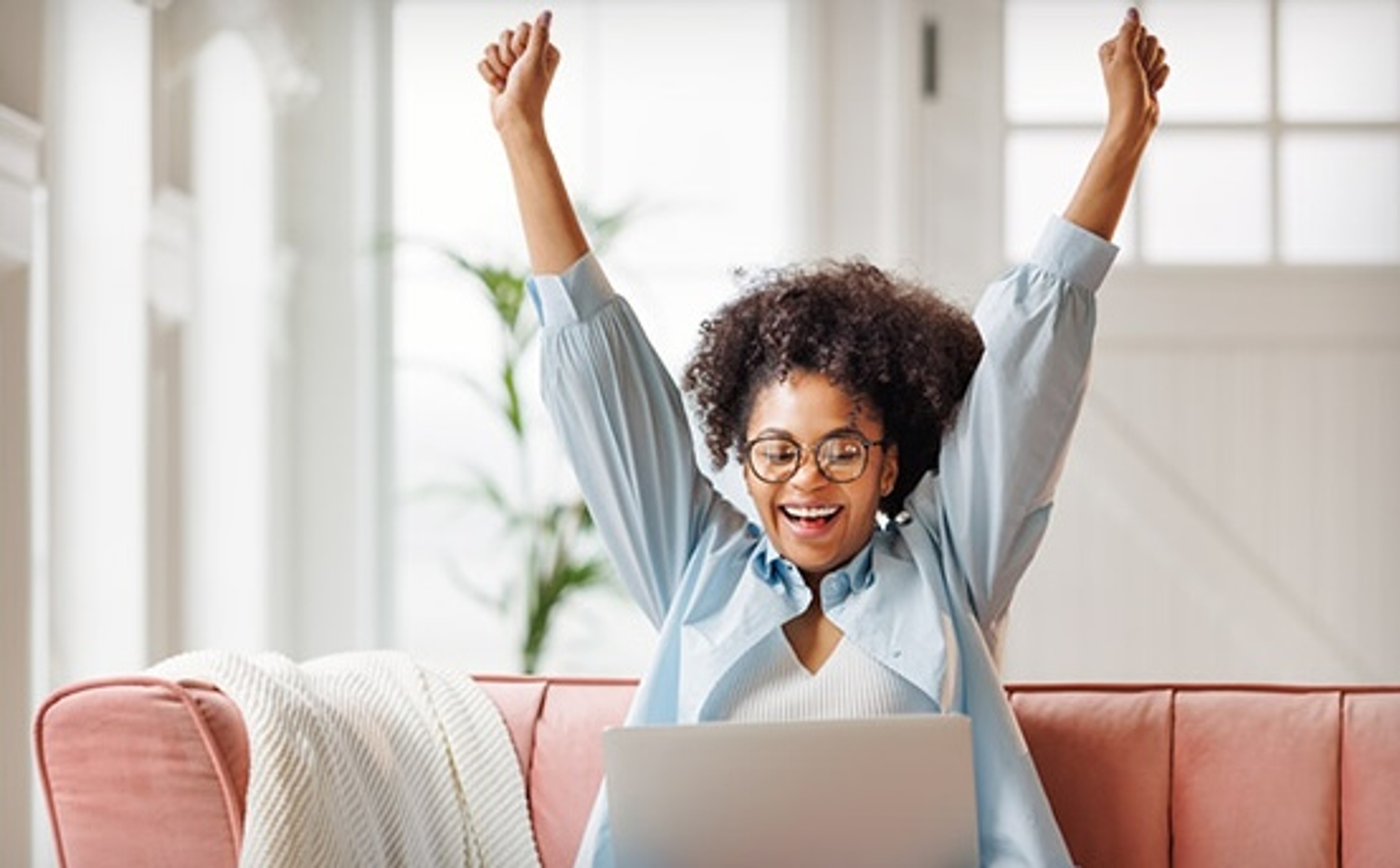 micro victory woman celebrating