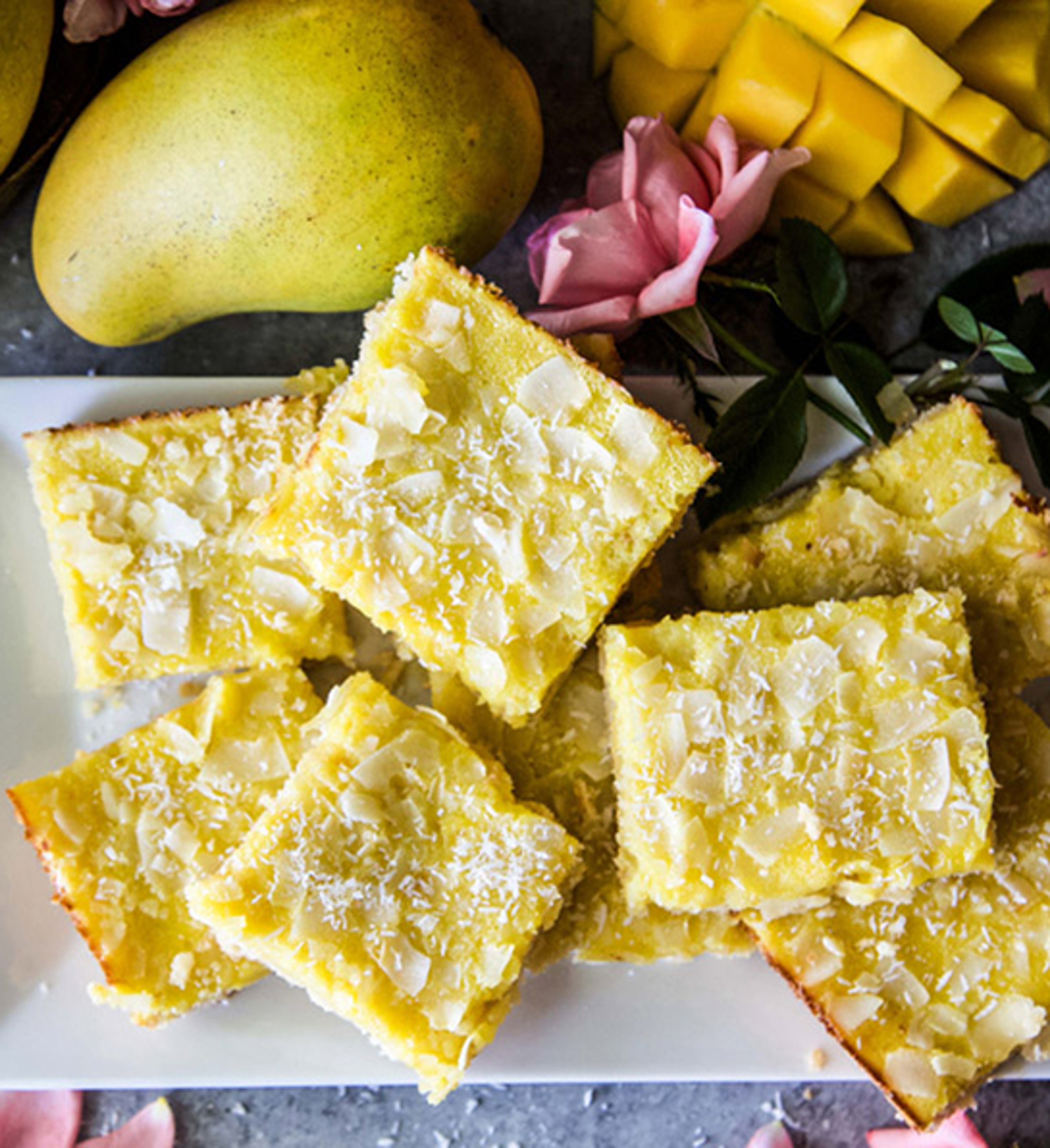 Plate of mango coconut cookie bars.