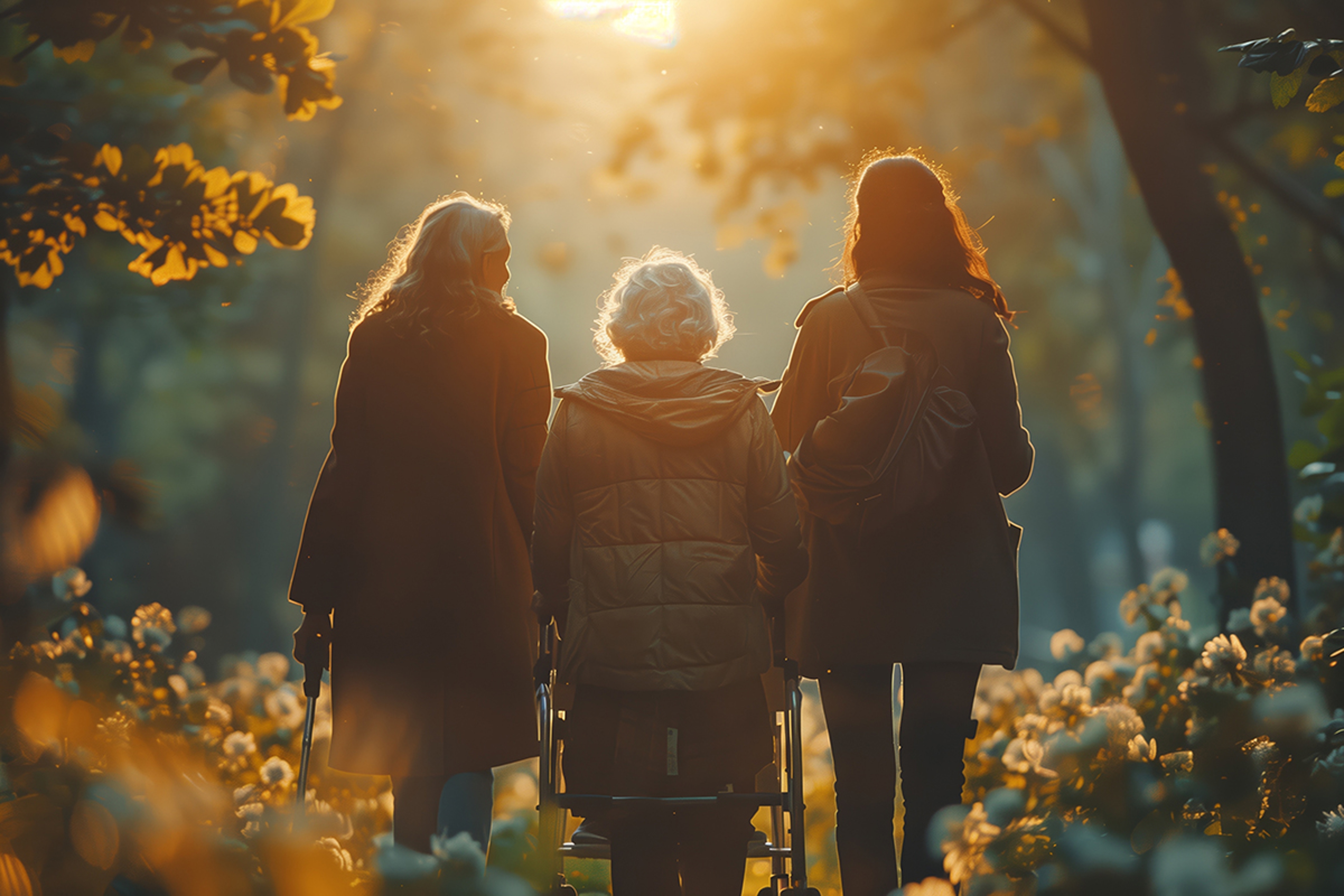 Image of three women walking toward the sunset