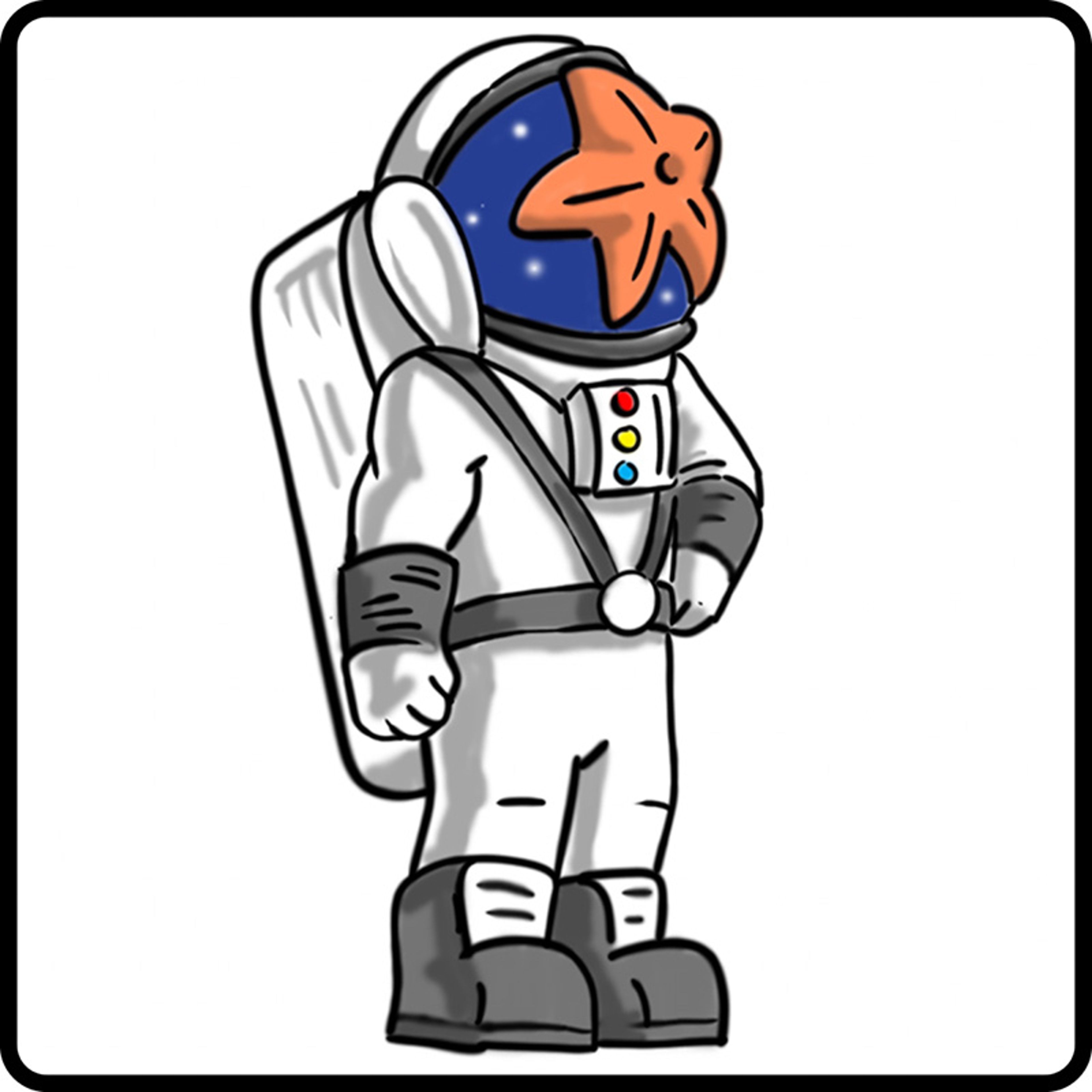 Drawing of an astronaut with a starfish on their helmet.
