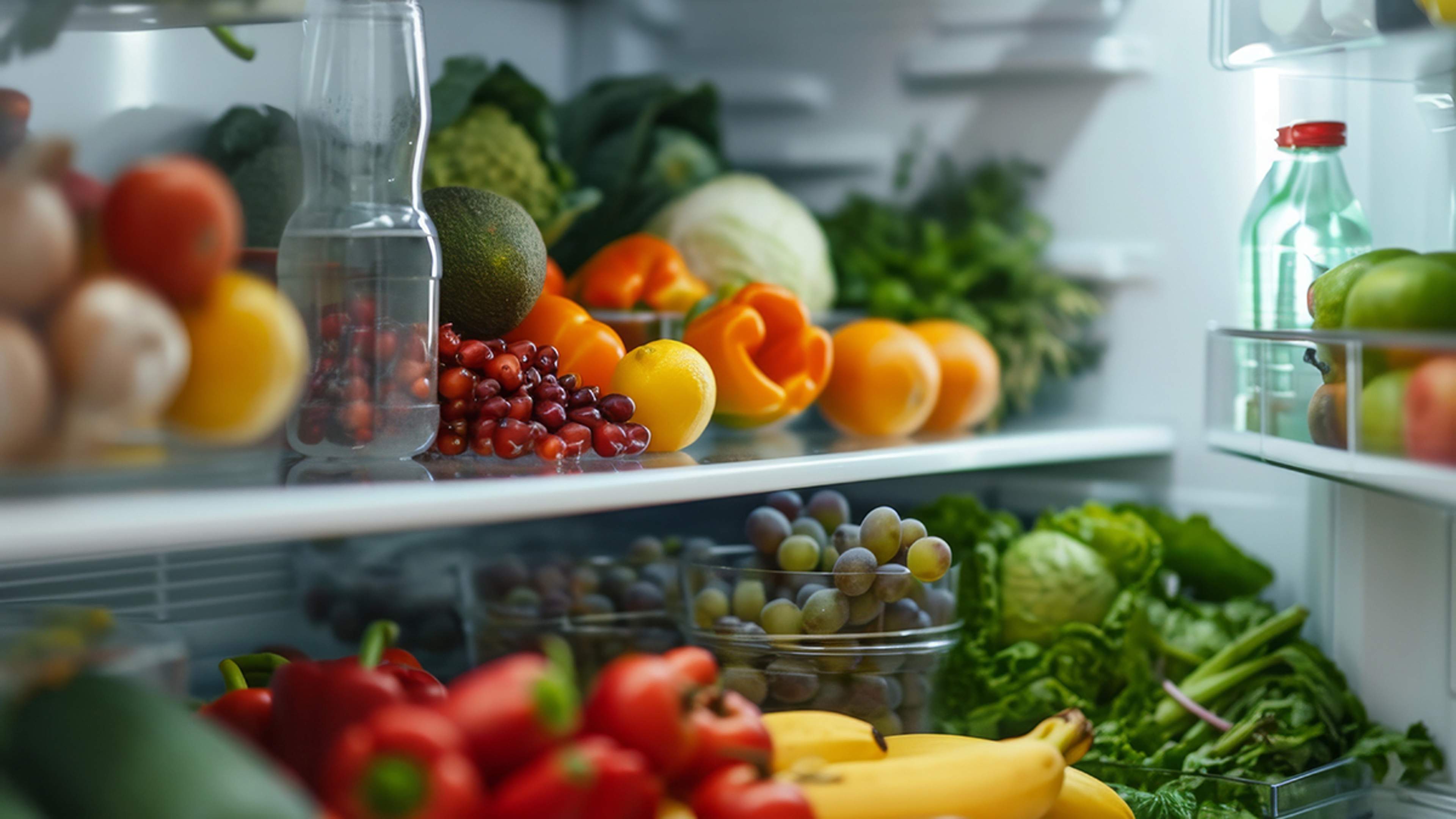 Full fridge of different healthy food