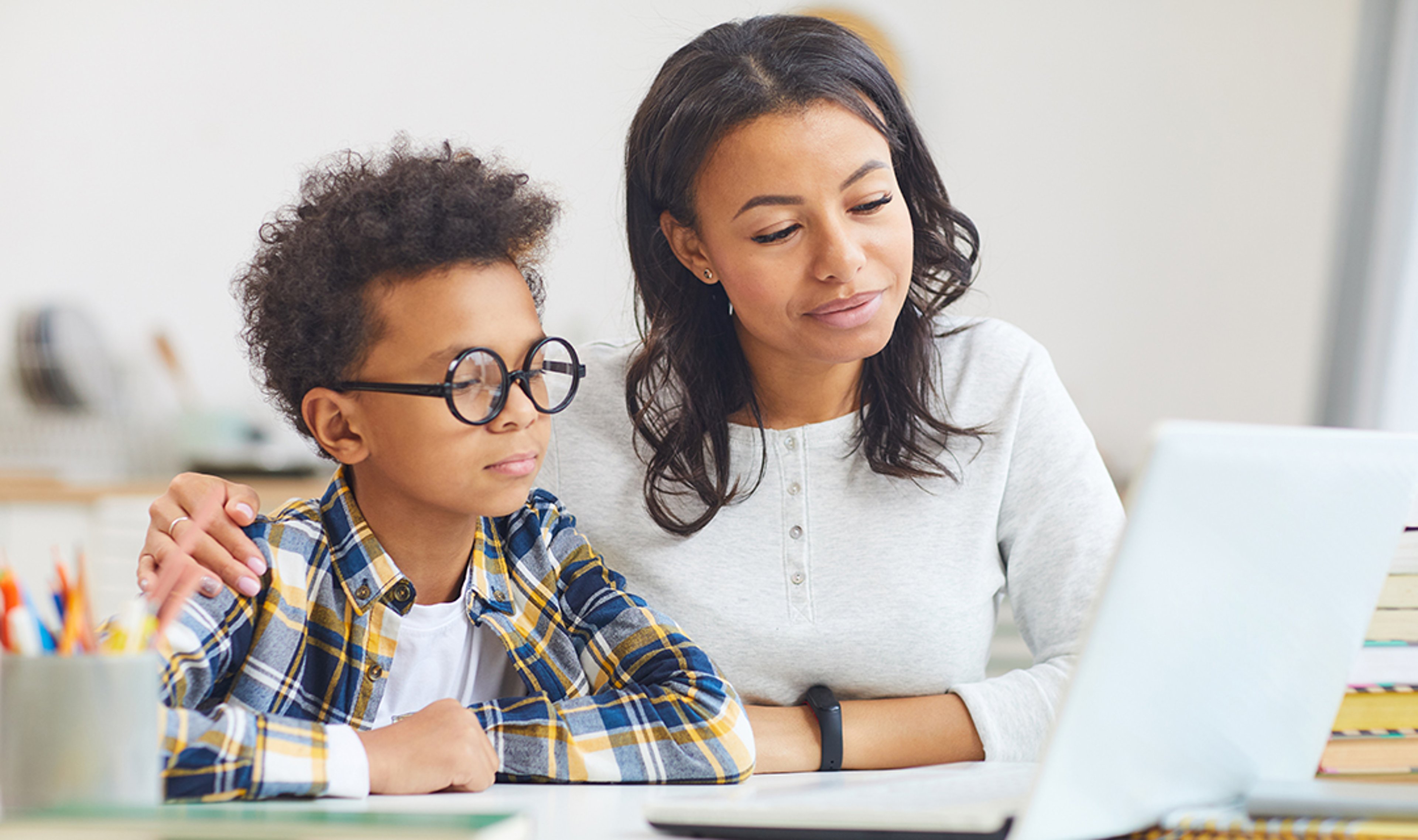 Mother and Son Using Laptop