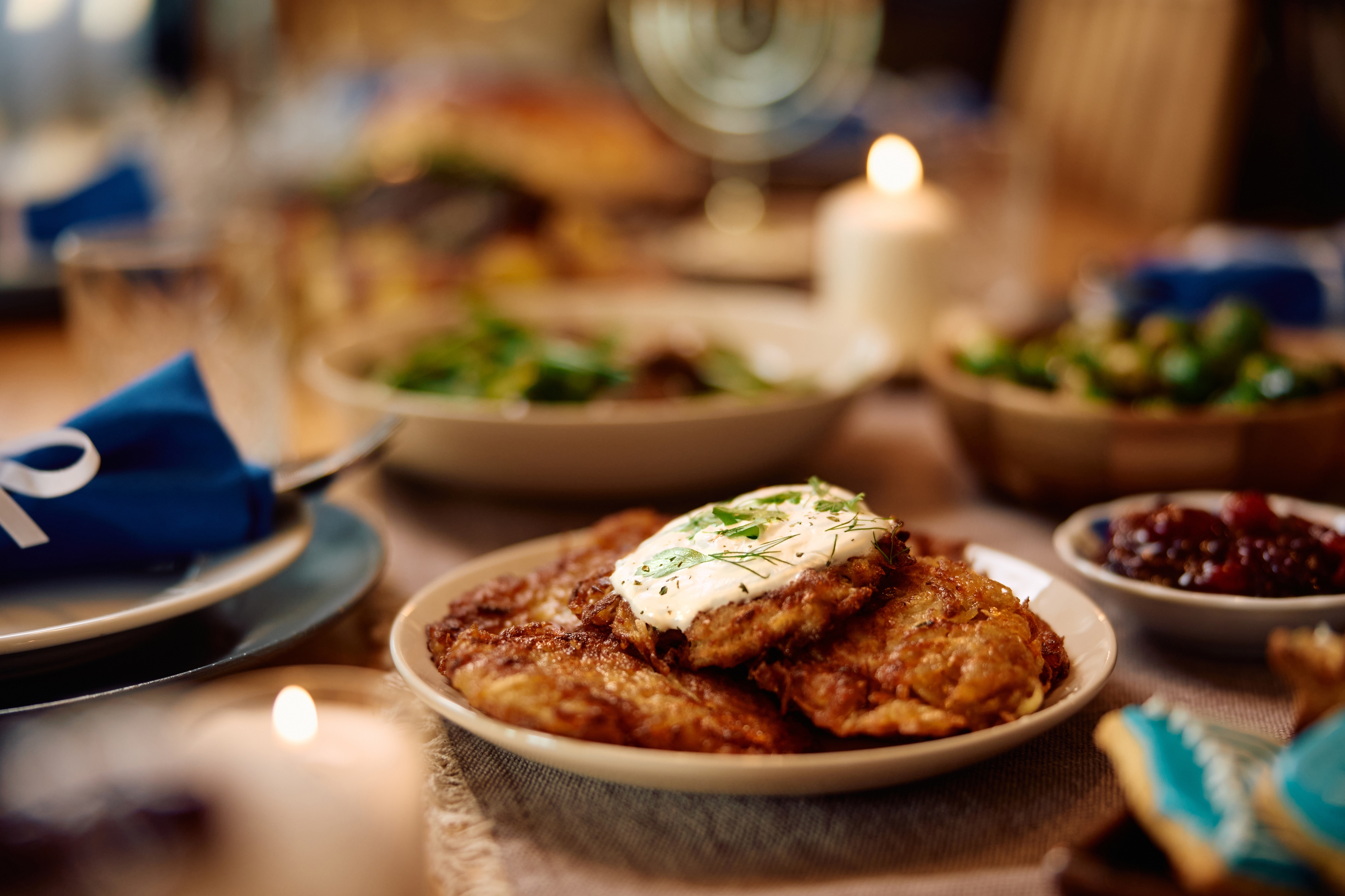 Potato latkes on a plate.