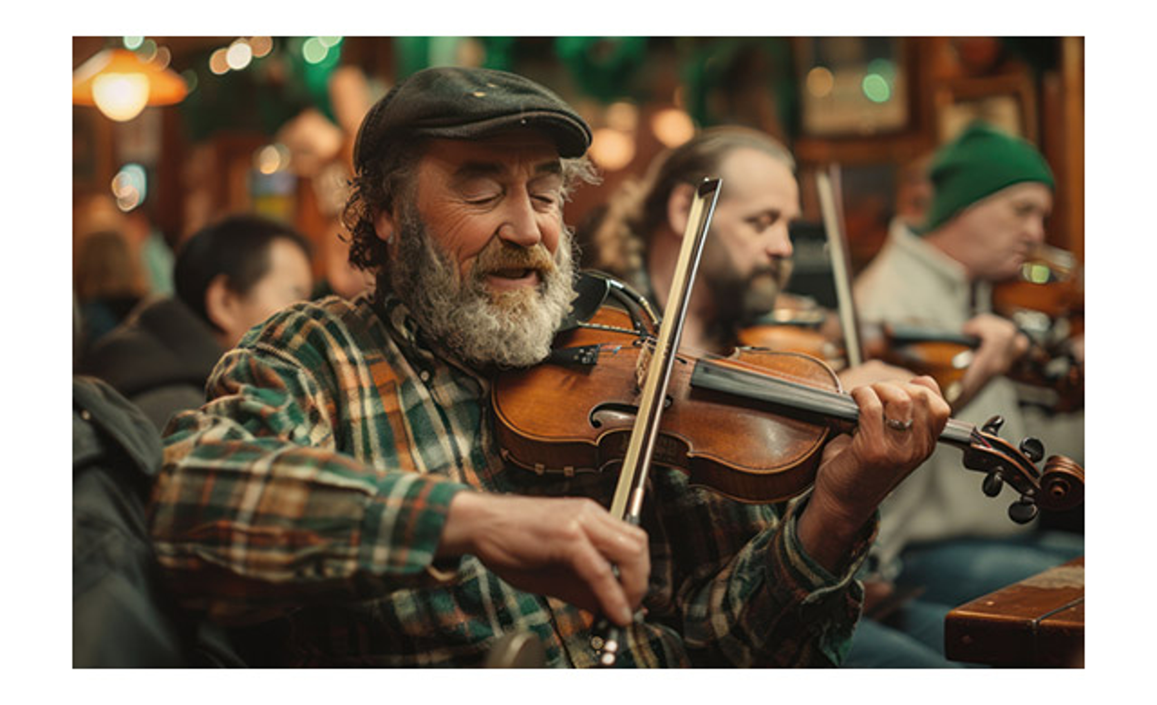 luck of the irish bearded man wearing plaid shirt playing violin