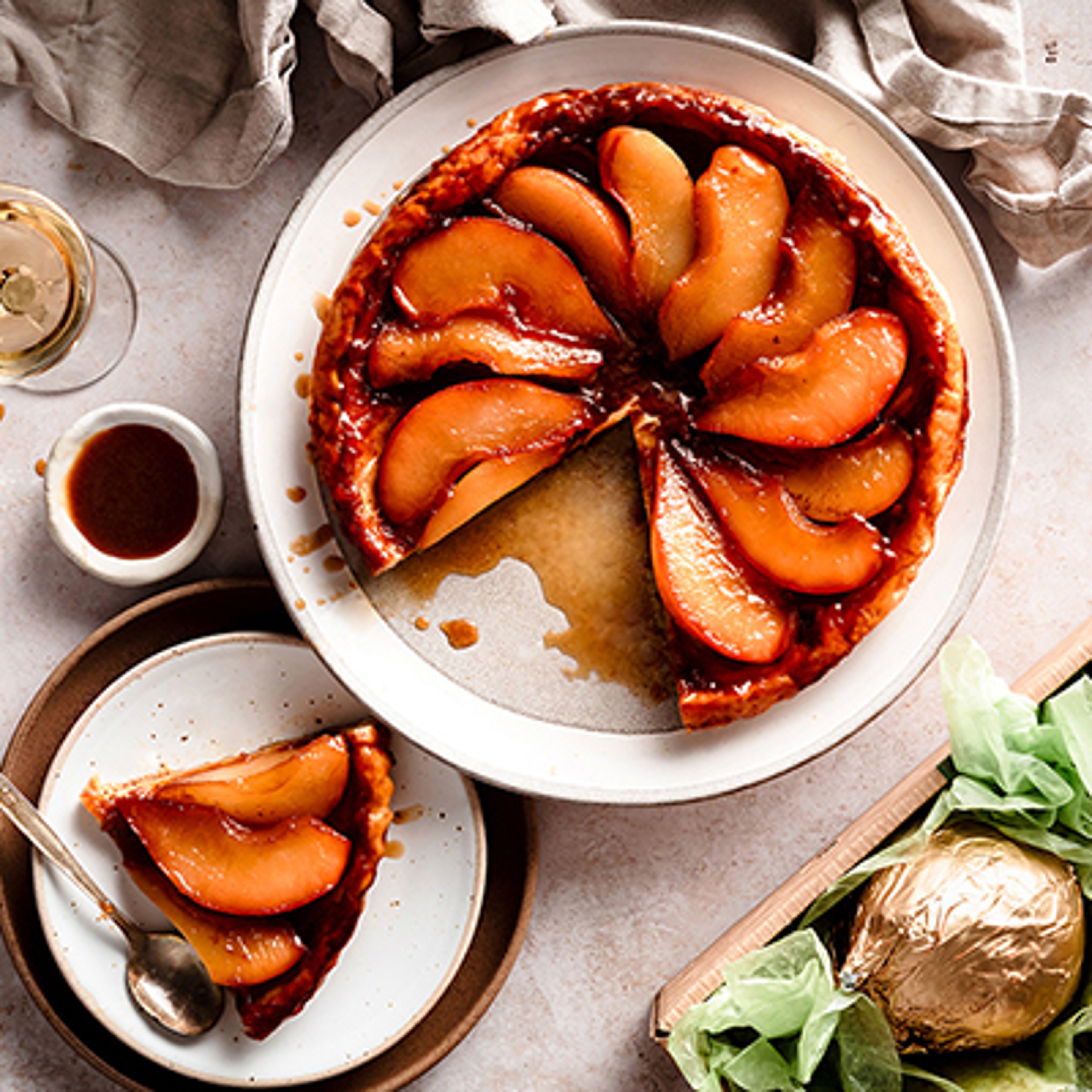 Pear tarte on a platter.