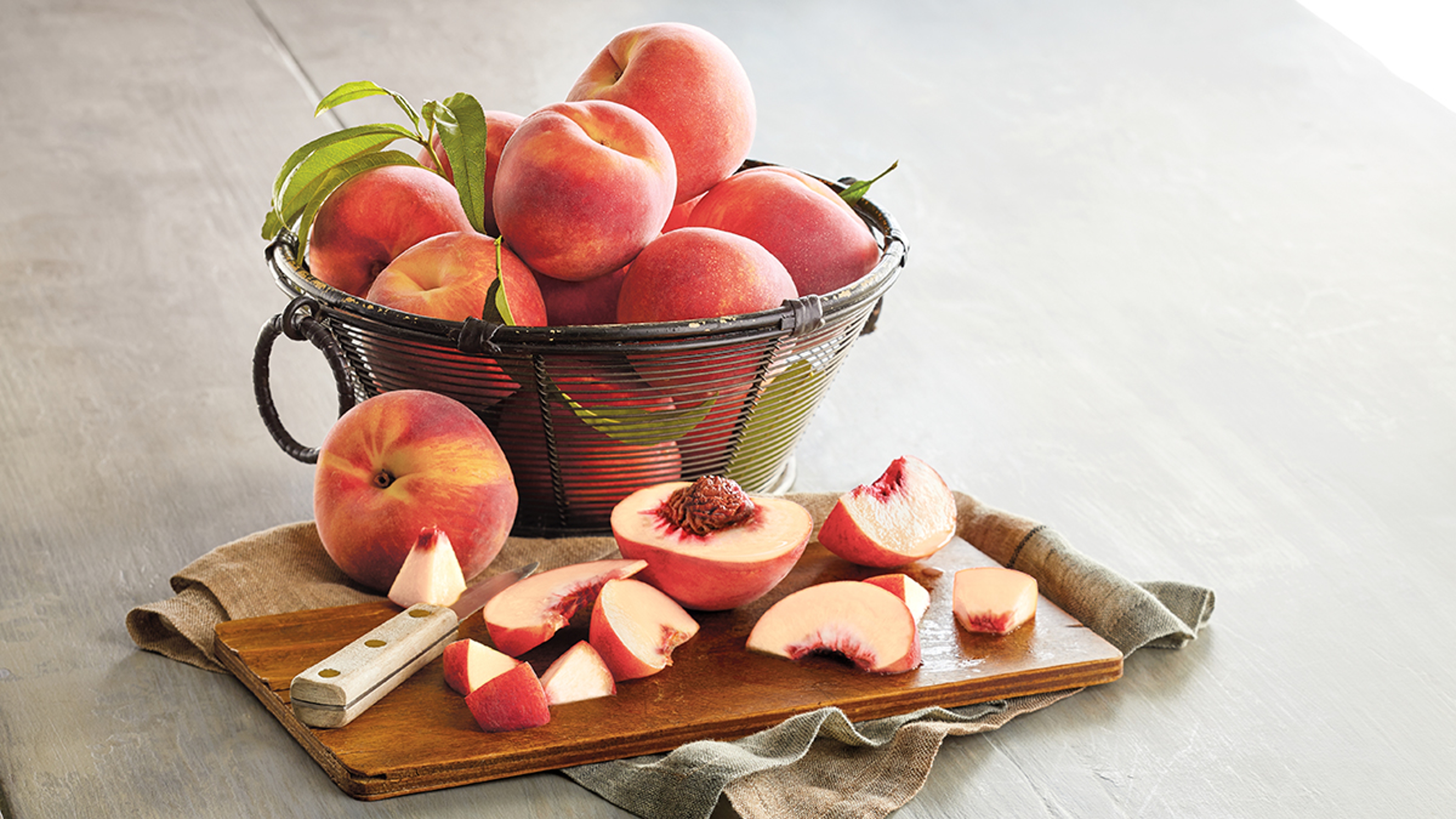 Basket of peppermint peaches.