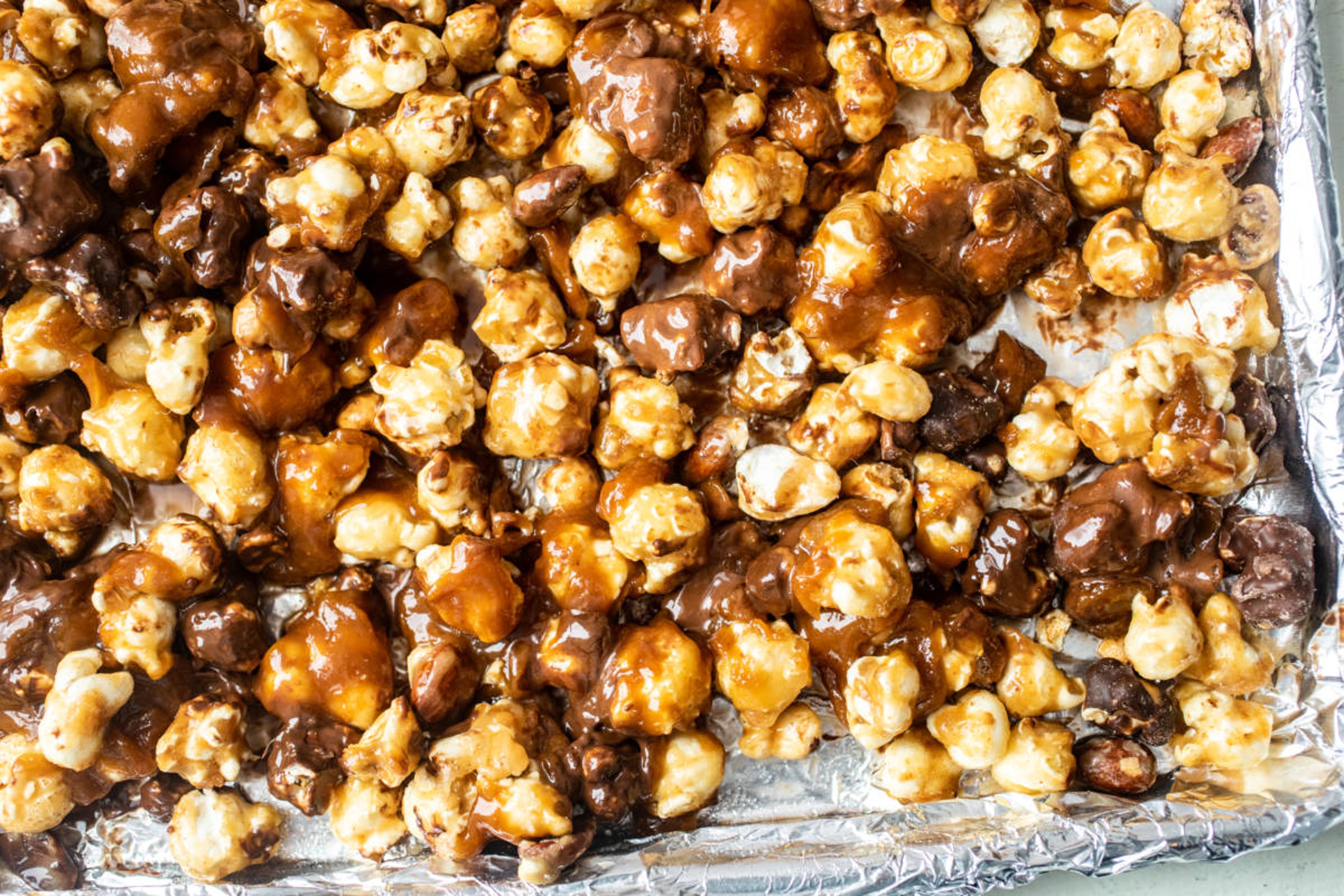 Halloween snack image   moose munch caramel bark on a cookie sheet