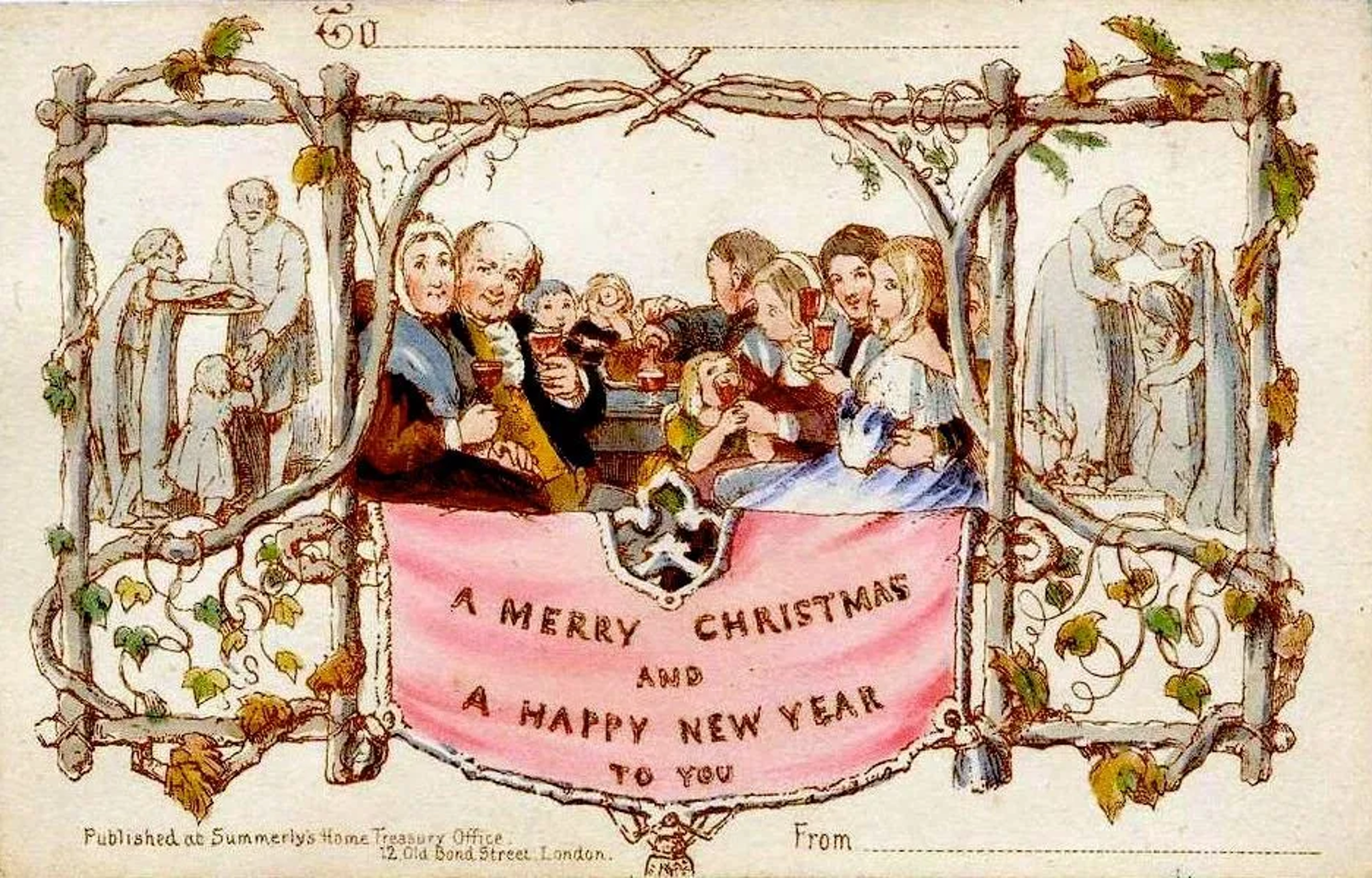 History of greeting cards with a picture of the first Christmas card.