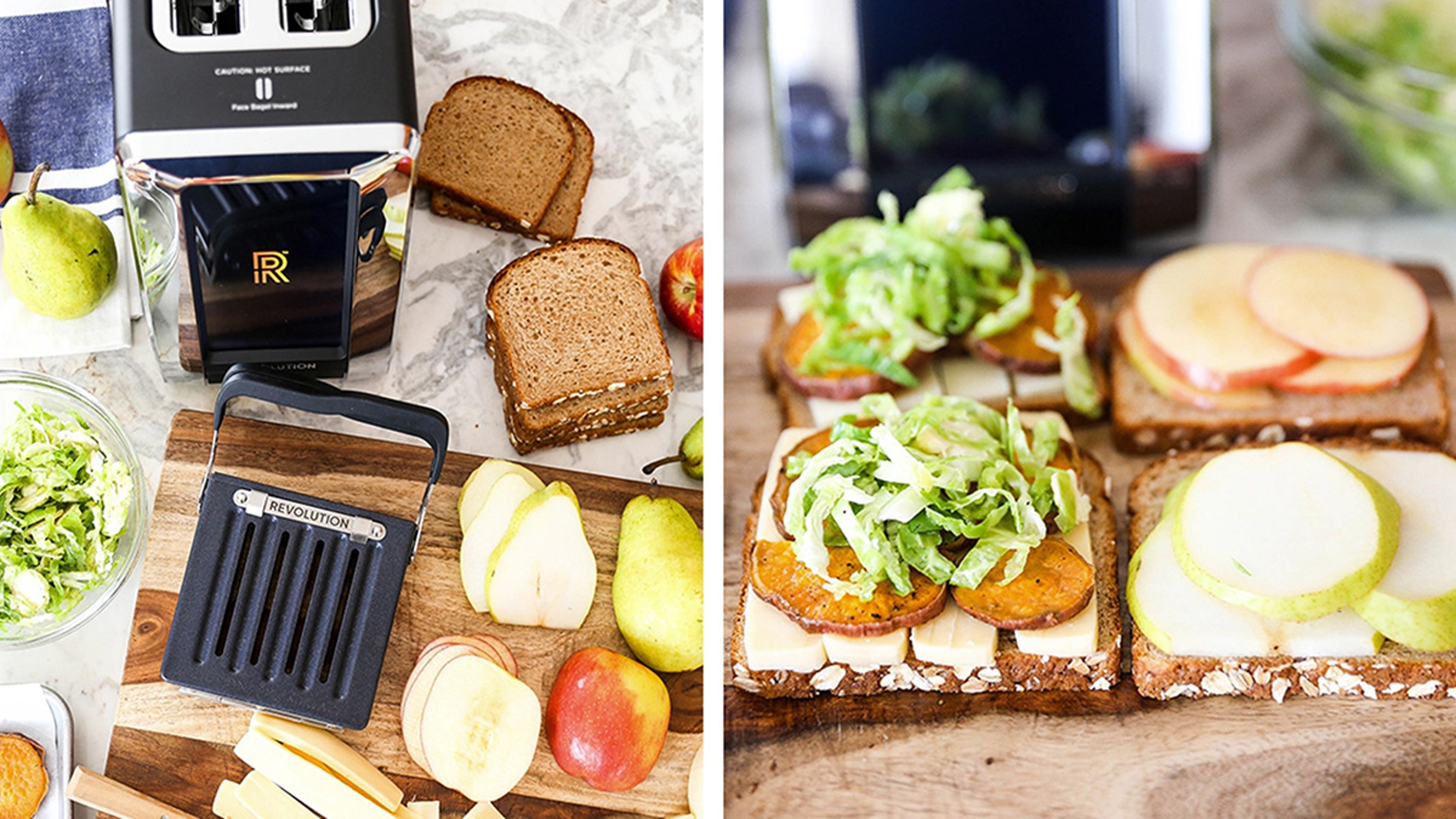 Process of making a cheesy panini with the Revolution toaster.